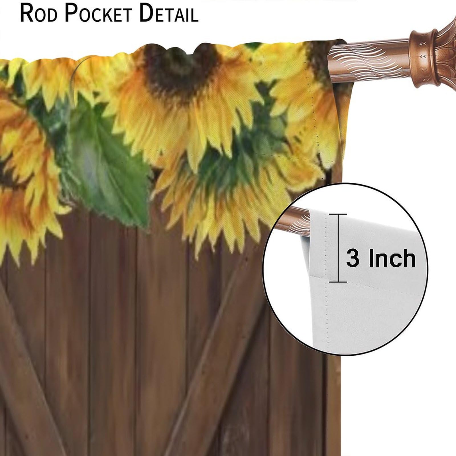 Sonnenblumen-Vorhang Fürs Fenster – Landhausstil, 132x45,7 Cm, Stangentasche, Gelb