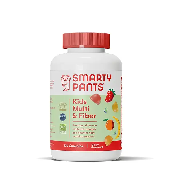 SmartyPants Kids Multivitamin Gummies and Fiber Supplement: Vitamin D3, C, Vitamin B12, B6, A, Zinc, Biotin, Inositol, Fiber Gummies, Three Fruit Flavors, 120 Count (30 Day Supply) 1