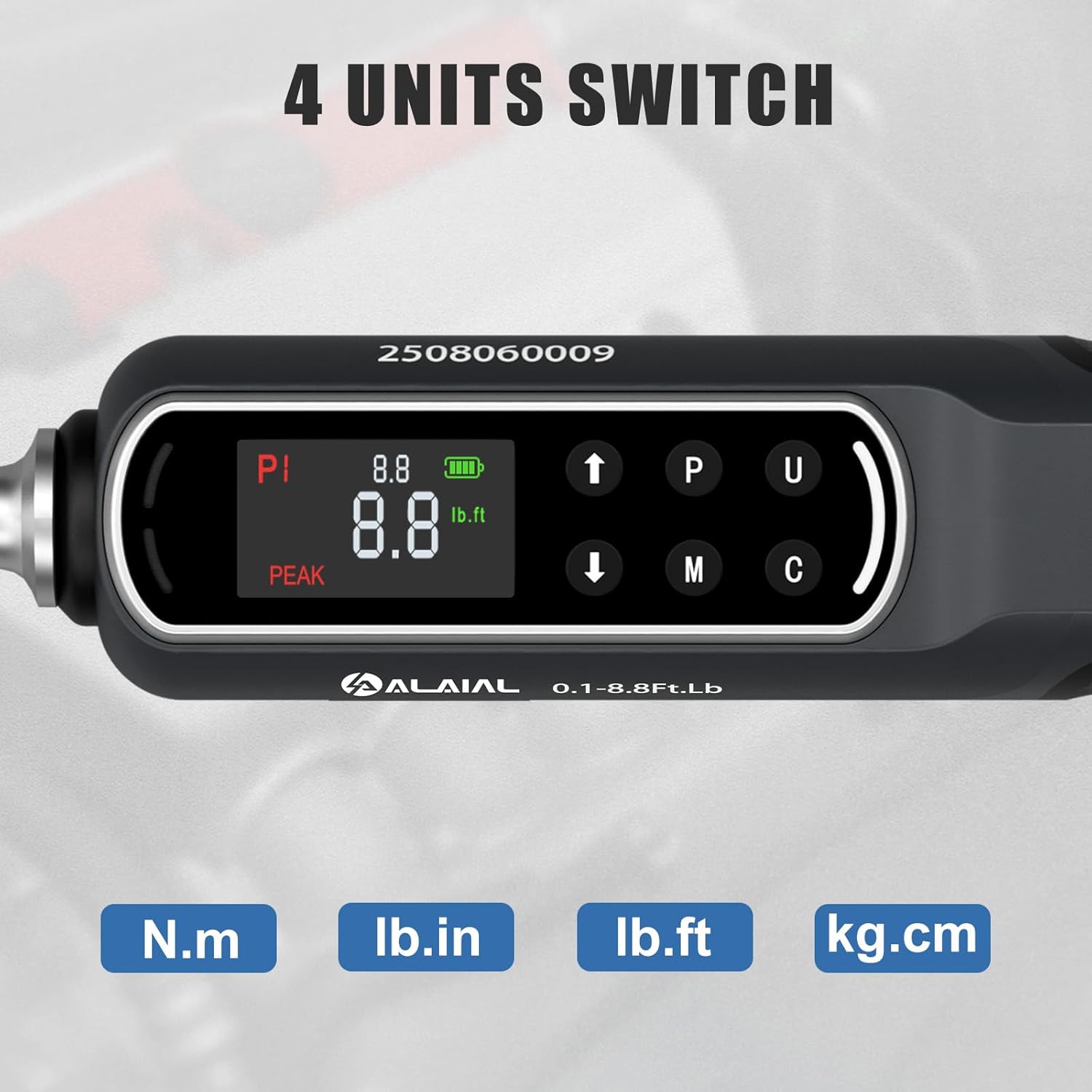 Digital Torque Wrench display showing unit selection options