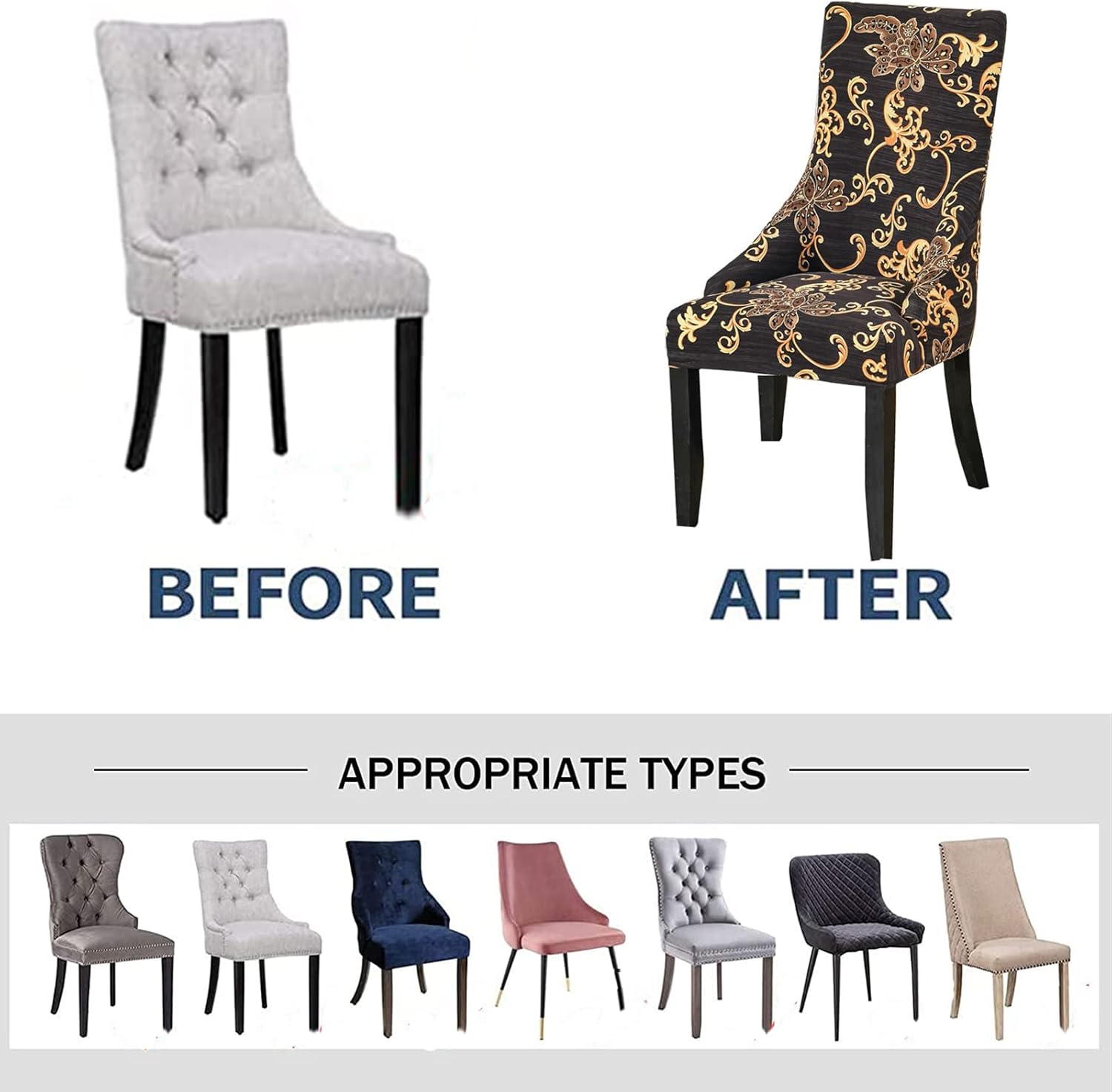 2 Pieces Stretch Wingback Chair Cover Printed Sloping Armchair Cover Arm Dining Chair Covers Sloping Side Chairs Slipcovers for Dining Room Banquet Home Decor