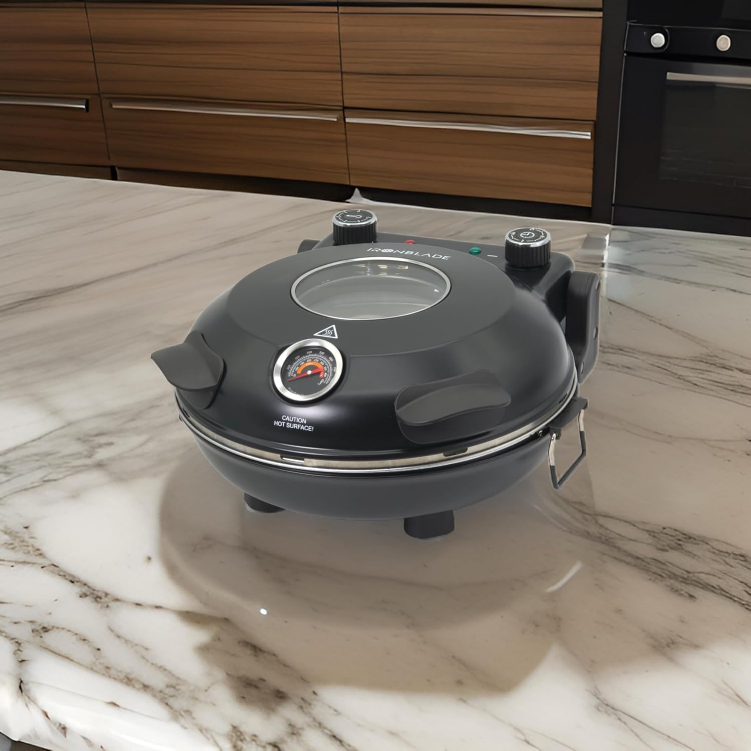 EMB Ironblade Series IBLEP100 Electric Indoor Pizza Oven – Heats Up to 800°F, 12” Stone-Baked Pizza, Adjustable Heat Control, Countertop Design for Perfect Homemade Pizza, Easy Clean, 3-Prong Plug