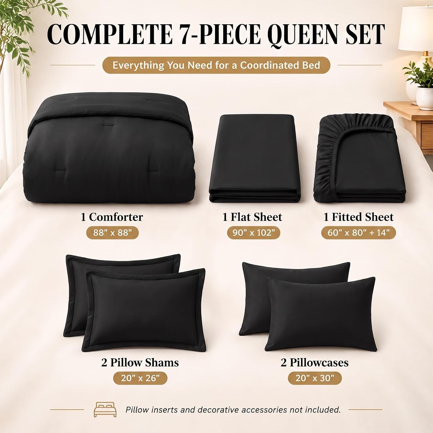  Queen Comforter Set Black, 7 Pieces Bed in a Bag thumbnail