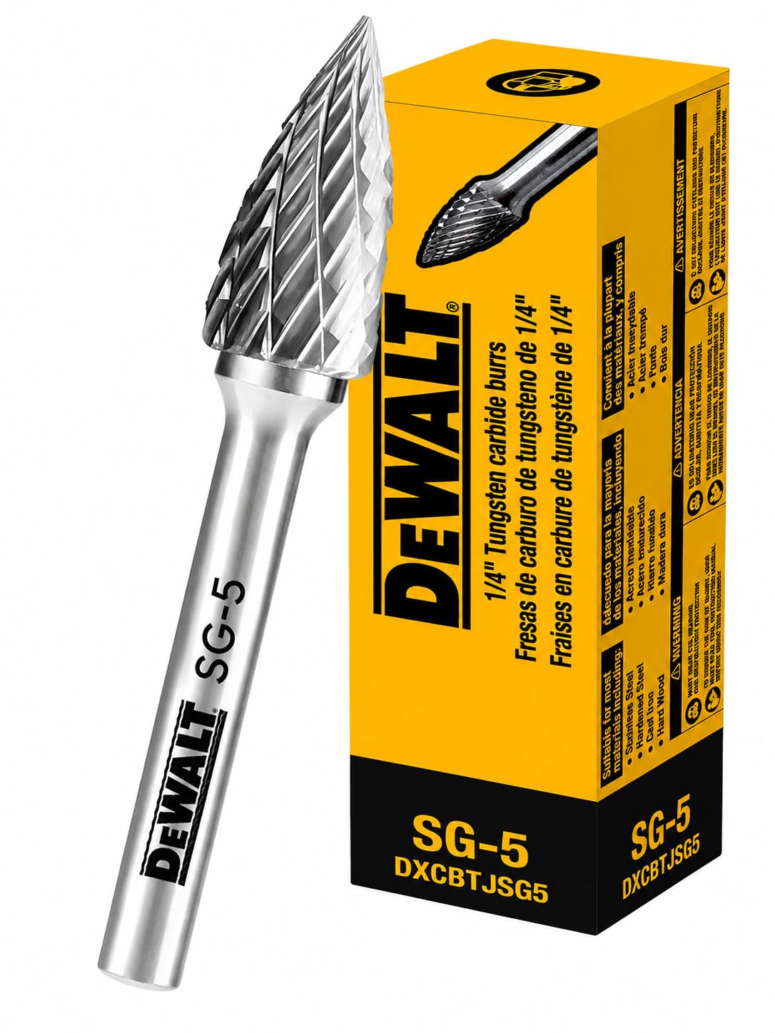Single DEWALT Tungsten Carbide Burr Size SG-5 with 1/4" Shank for Tough Metalworking (DXCBTJSG5)