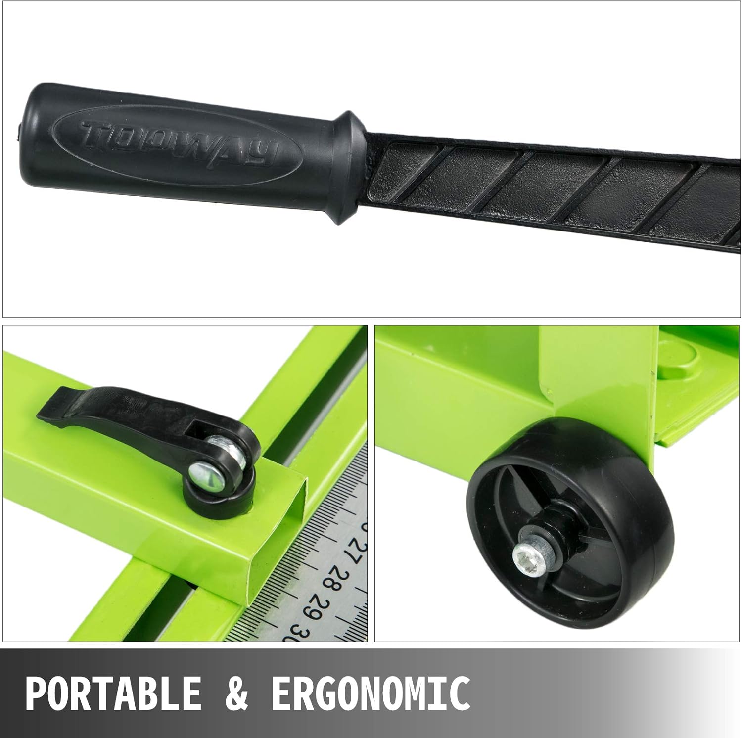 Ergonomic handle and transport wheels of VEVOR Tile Cutter