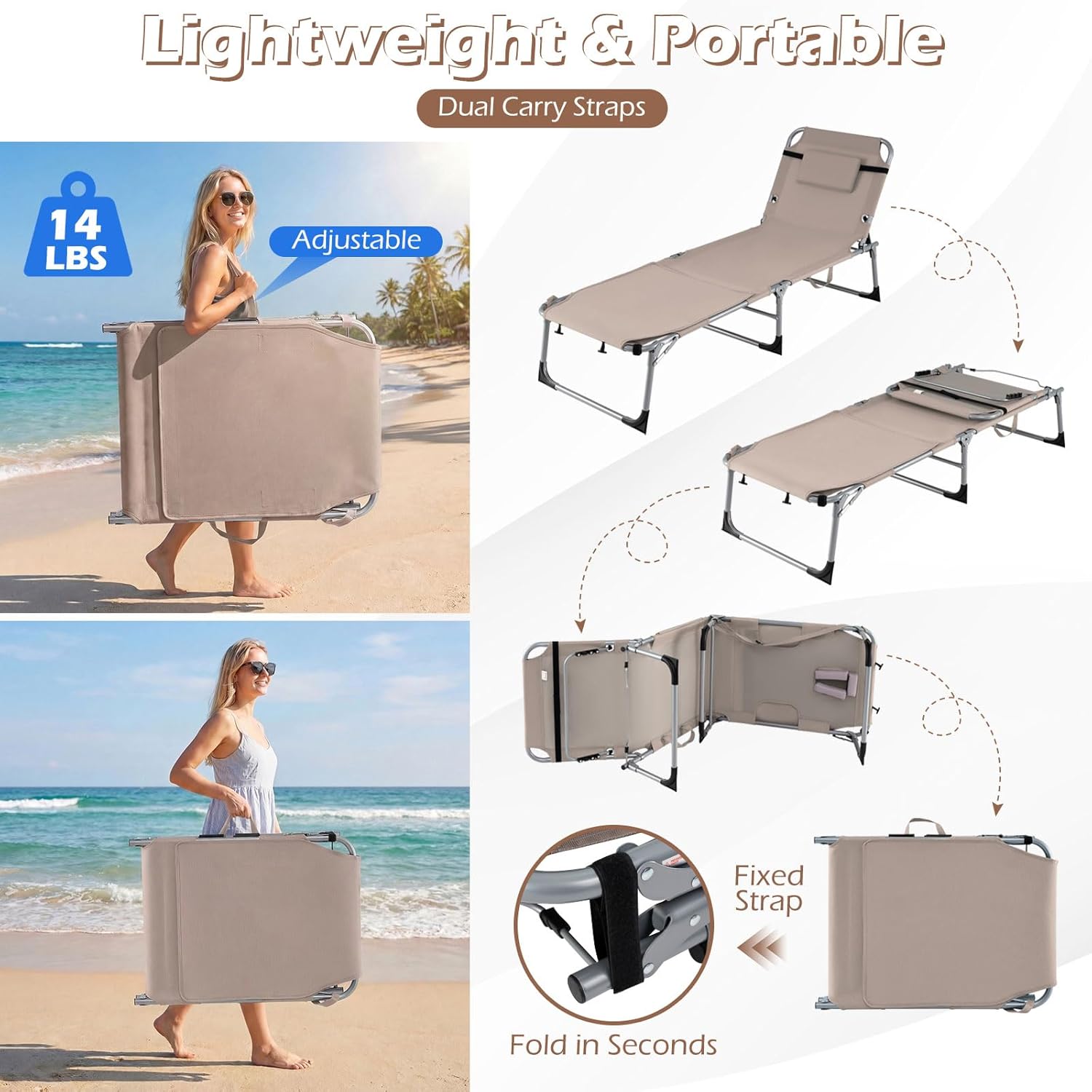 GYMAX Tanning Chair, 3 in 1 Sun Bathing Lounge Chairs with Face/Arm Holes & Side Pocket, Portable Lightweight Face Down Layout Tanning Chair for Outside, Beach, Backyard, Poolside (1, Sand)