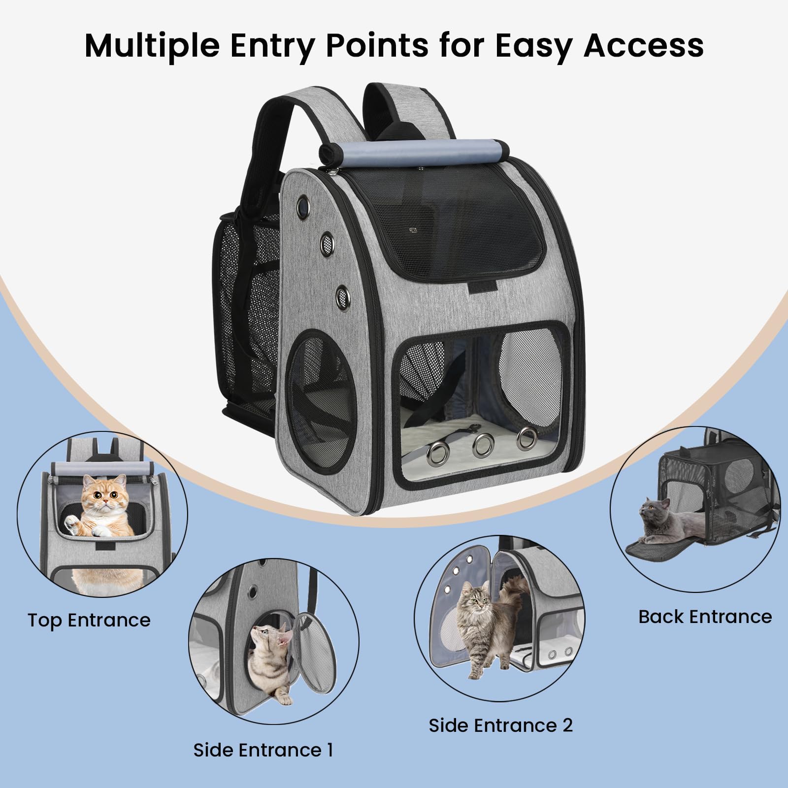 Expandable Pet Carrier Backpack for Cats, Dogs and Small Animals, Portable Pet Travel Carrier, Super Ventilated Design, Airline Approved, Ideal for Traveling/Hiking/Camping, Grey, XL - image 4