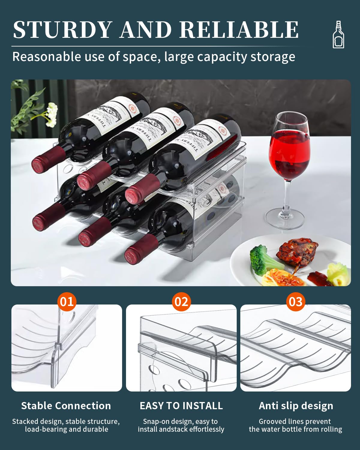 Flaschenhalter Kühlschrank Stapelbar 6 Flaschen - Effizienter Flaschen Organizer für Kühlschrank und Schrank, Praktisches Weinregal Stapelbar für Ordnung und Stabilität.(2 Schichten 6 Flaschen)