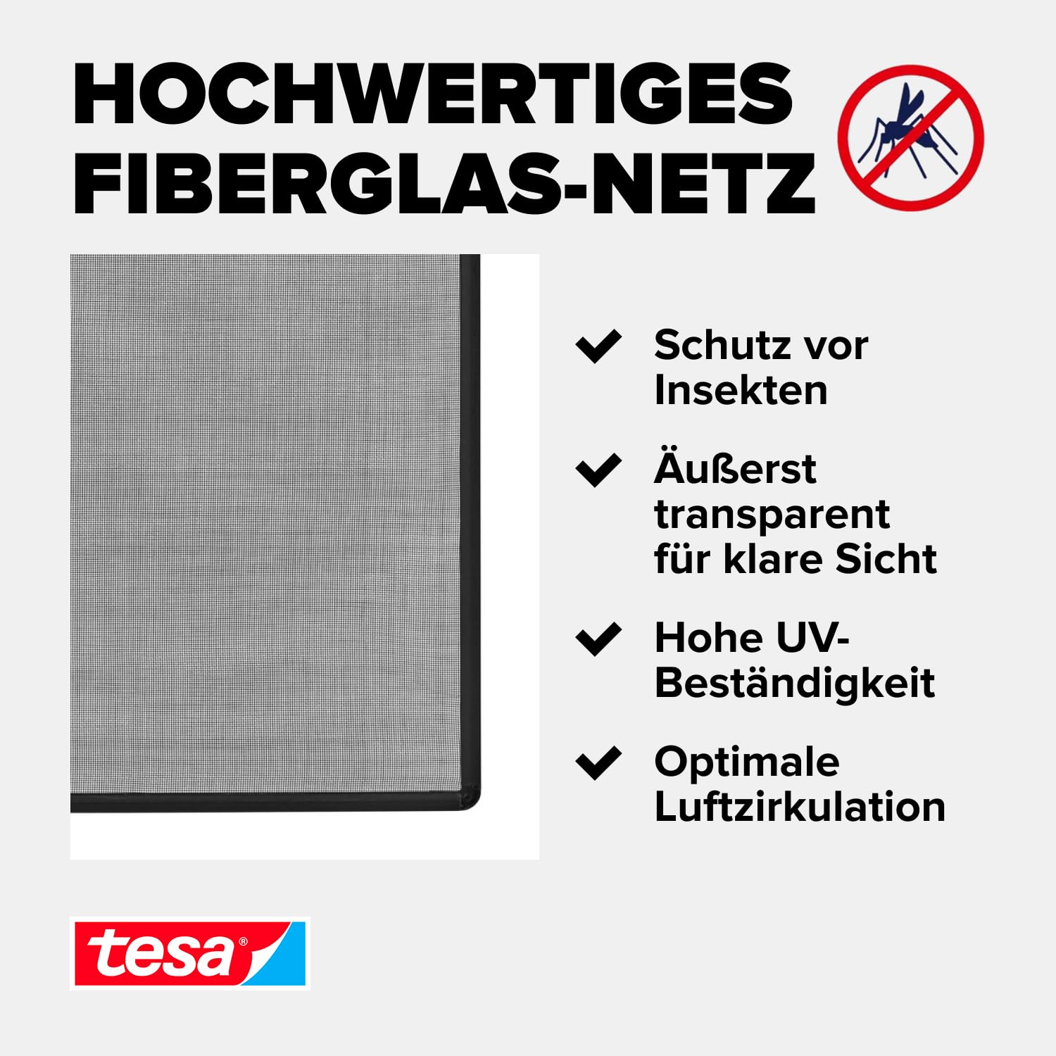 tesa Insect Stop Anklips-Rahmen Fliegengitter für Fenster - für PVC-Fenster - zuschneidbarer Rahmen, Netz aus Fiberglas, Selbstklebende Halte-Klips - 1,0 x 1,2 m - Anthrazit (Durchsichtig)