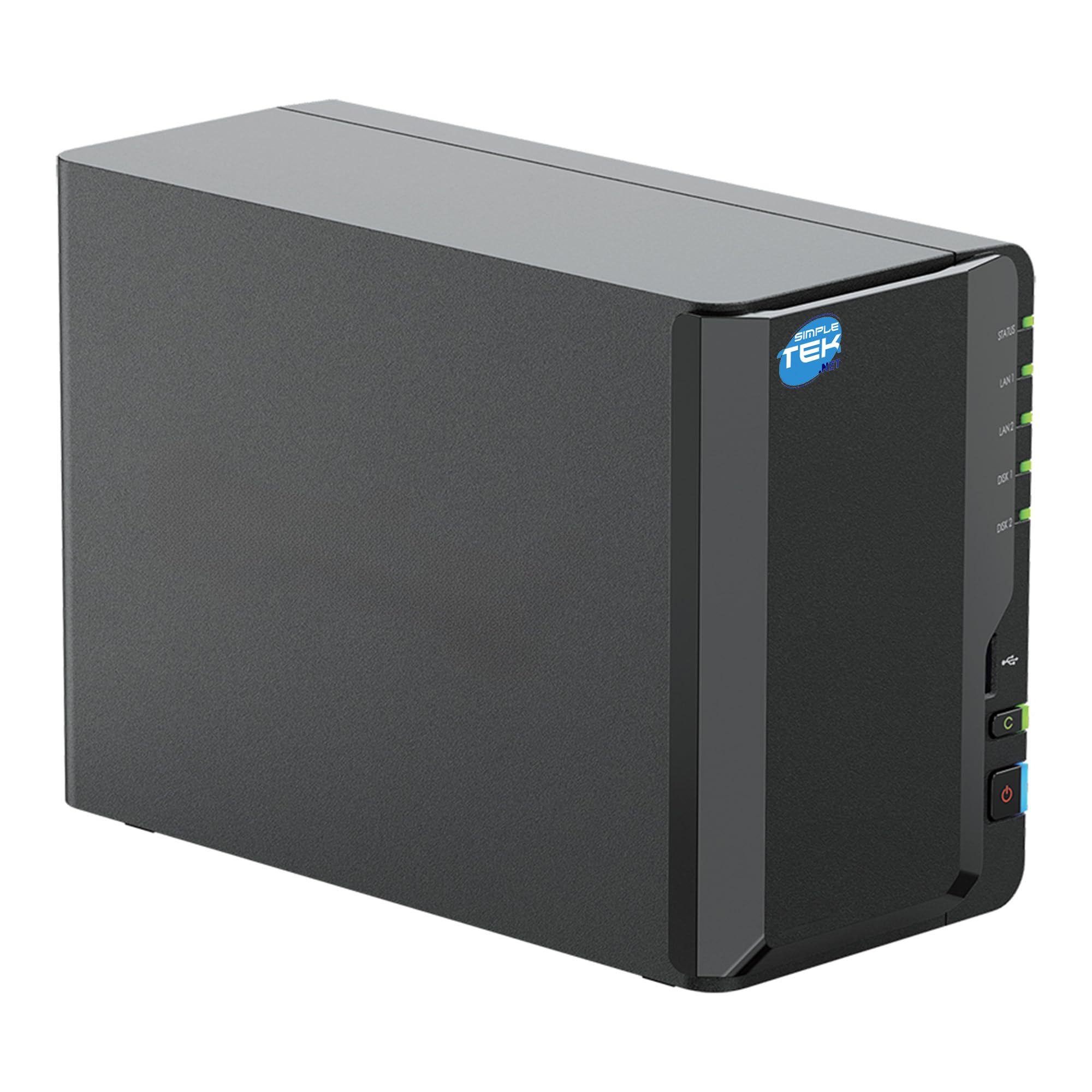 SIMPLETEK - Sistema NAS de 2 Bahías para HDD y SSD de 3,5/2,5 pulgadas con RAM de 2 GB (ampliable a 6 GB), procesador Quad-Core y LAN 2.5 Gigabit