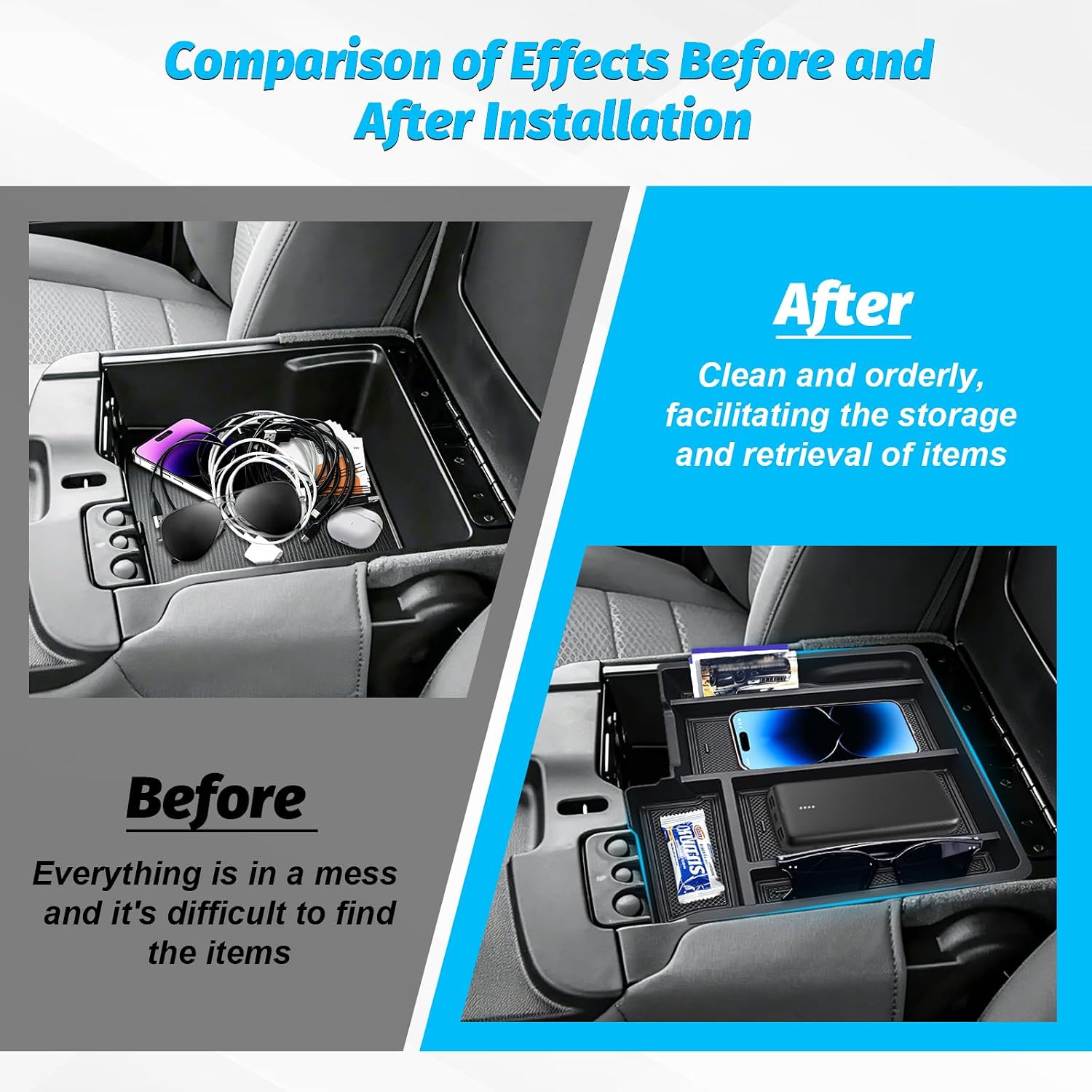 Center Console Organizer Fit for 2013-2024 Dodge RAM 1500/1500 Classic & 2013-2026 RAM 2500/3500 Armrest Storage Box Tray ABS Material Interior Accessories (Only Fits Jump Seat with Three Cup Holders)