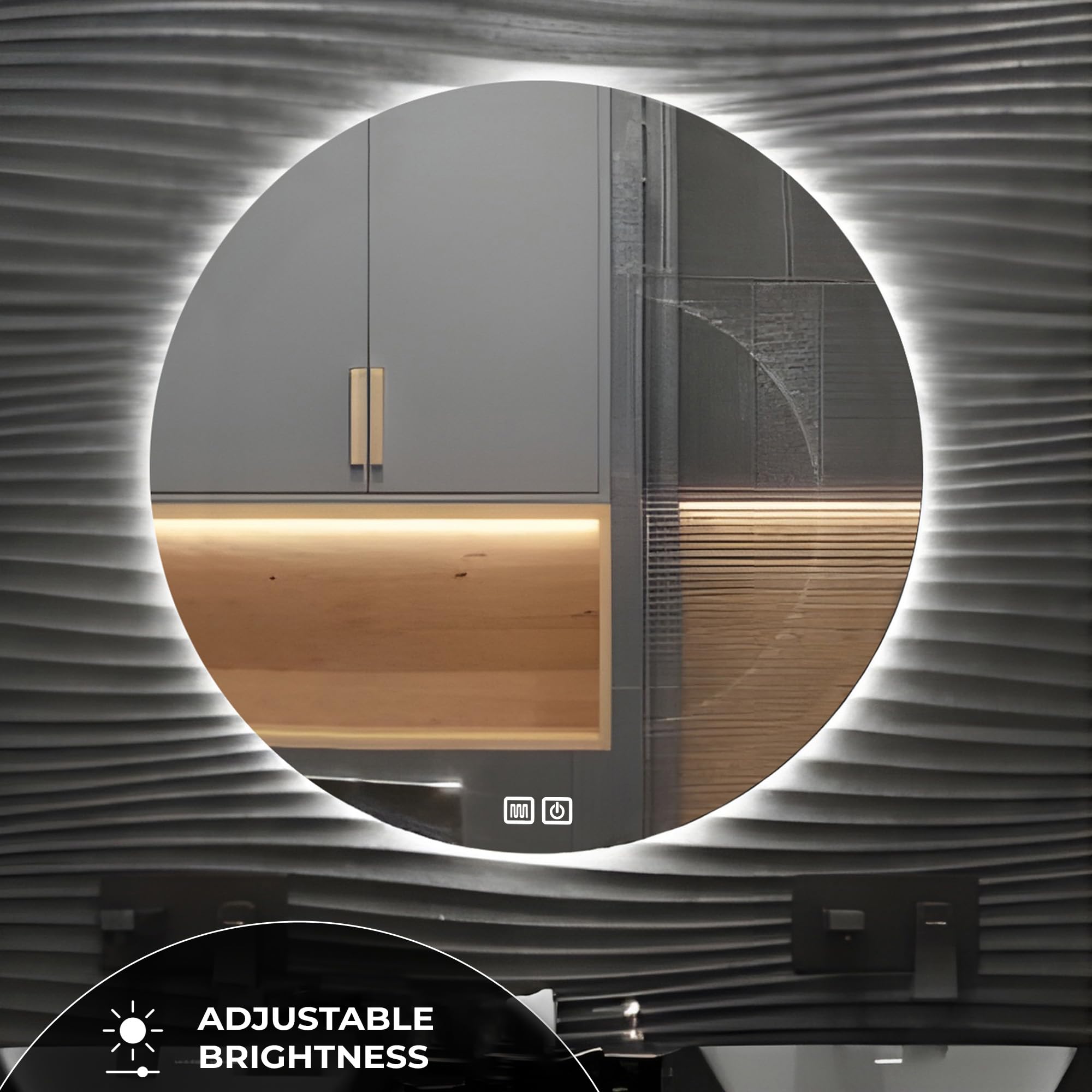 Bayt Espejo de Baño Redondo Luces LED - Espejos de Baño Iluminados de 60 cm con Retroiluminación | Espejos de Tocador de Pared Antiniebla Regulable | Espejo de Pared sin Marco