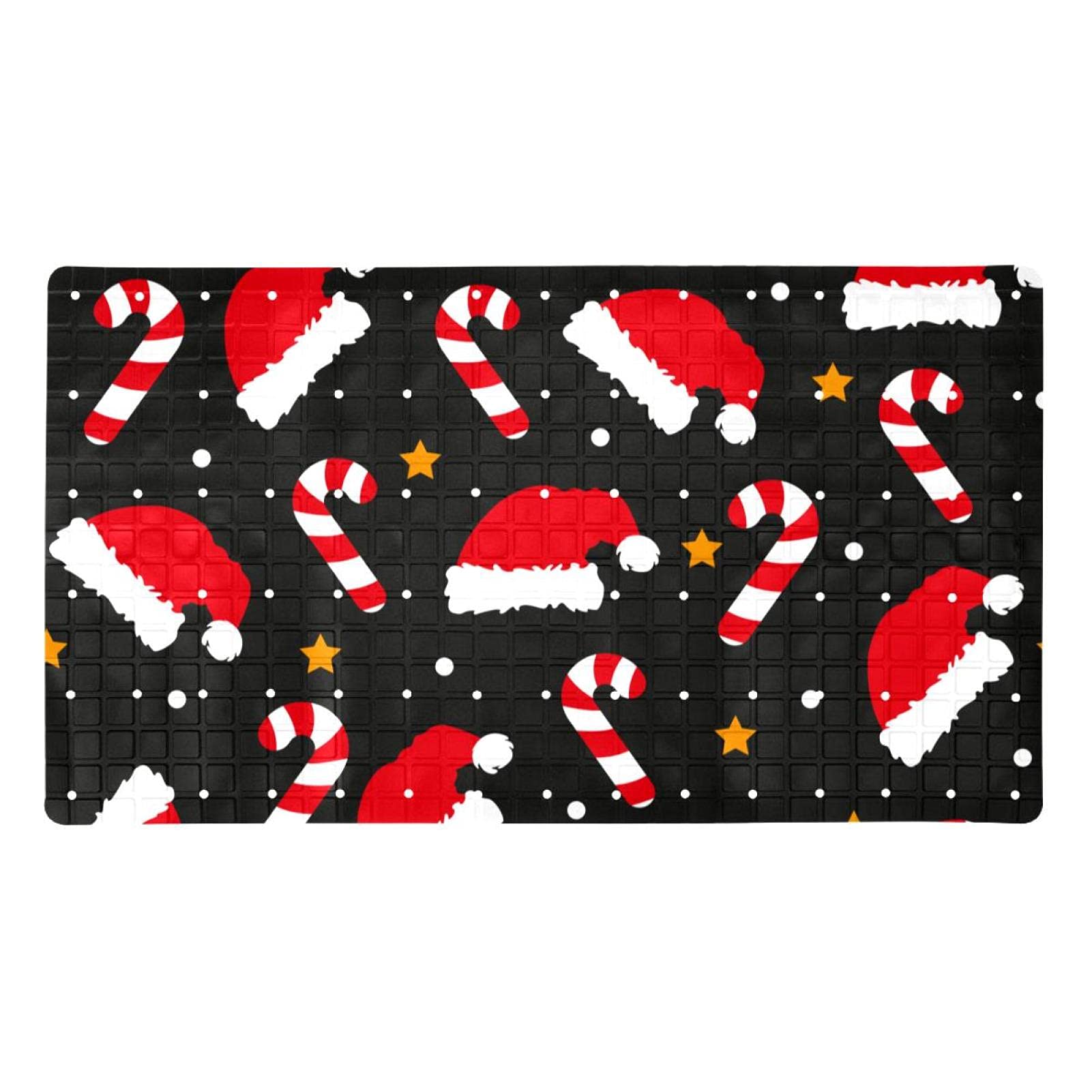 Alfombrilla de baño antideslizante con ventosas y gorro de Navidad de 71x40 cm para ducha