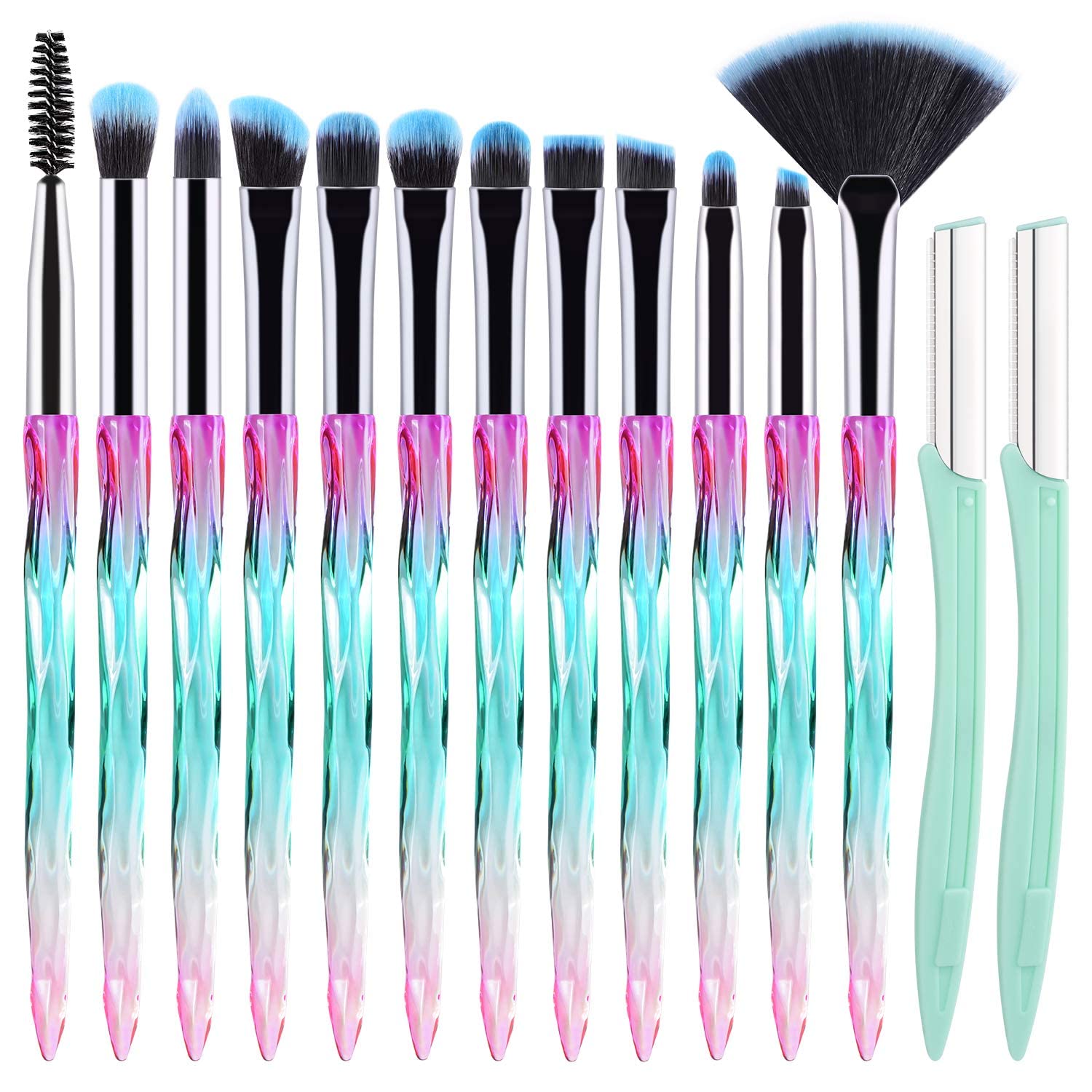 Start MakersEye Makeup Brushes Set 12pcs Eyeshadow Brushes Set Crystal Eyeliner Eyeshadow Eyebrow Concealer Makeup Brush Set with 2 Eyebrow Razor