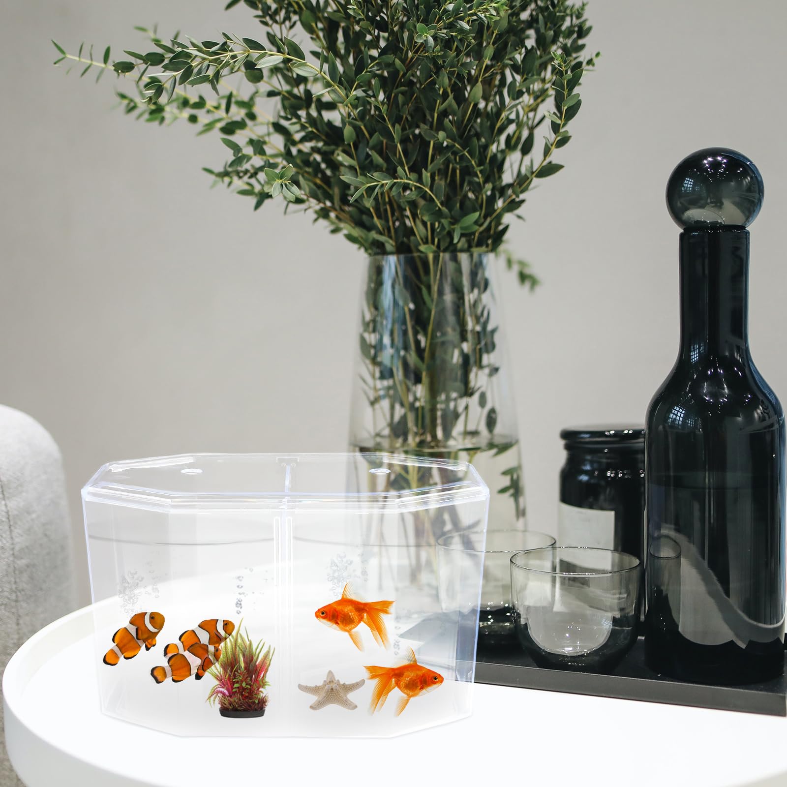 UKCOCO Caja De Criador Transparente para Peceras De Pez Betta Y Peces Pequeños 7.87X4.72X4.33 Pulgadas con Separadores Dobles Acrílico Seguro para Aislamiento Y Reproducción