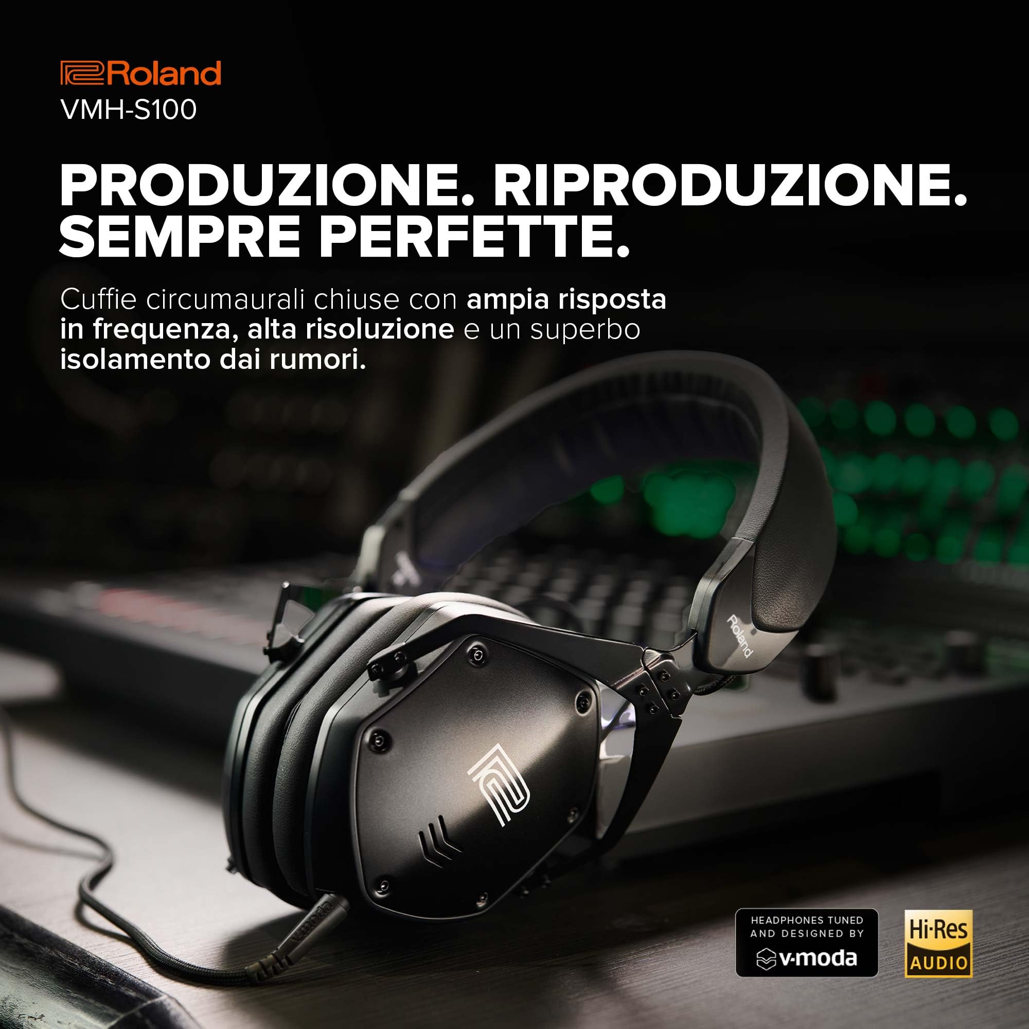 Roland VMH-S100 | Cuffie Circumaurali ad Alta Risoluzione per la Produzione Musicale | Ampia Risposta in Frequenza | Incredibile Isolamento dal Rumore | Driver da 50 mm | Comode e Resistenti