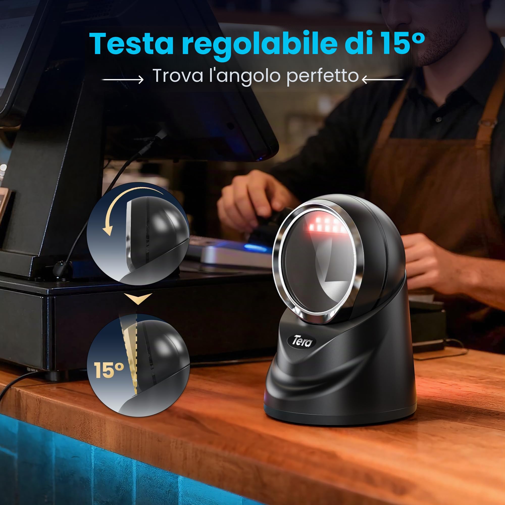 Tera Desktop 1D 2D QR Barcode Reader Cavo USB cablato Omnidirezionale Scanner Lettore di Codici a Barre per Data Matrix PDF417 per il Pagamento tramite Smartphone, Modello 9100