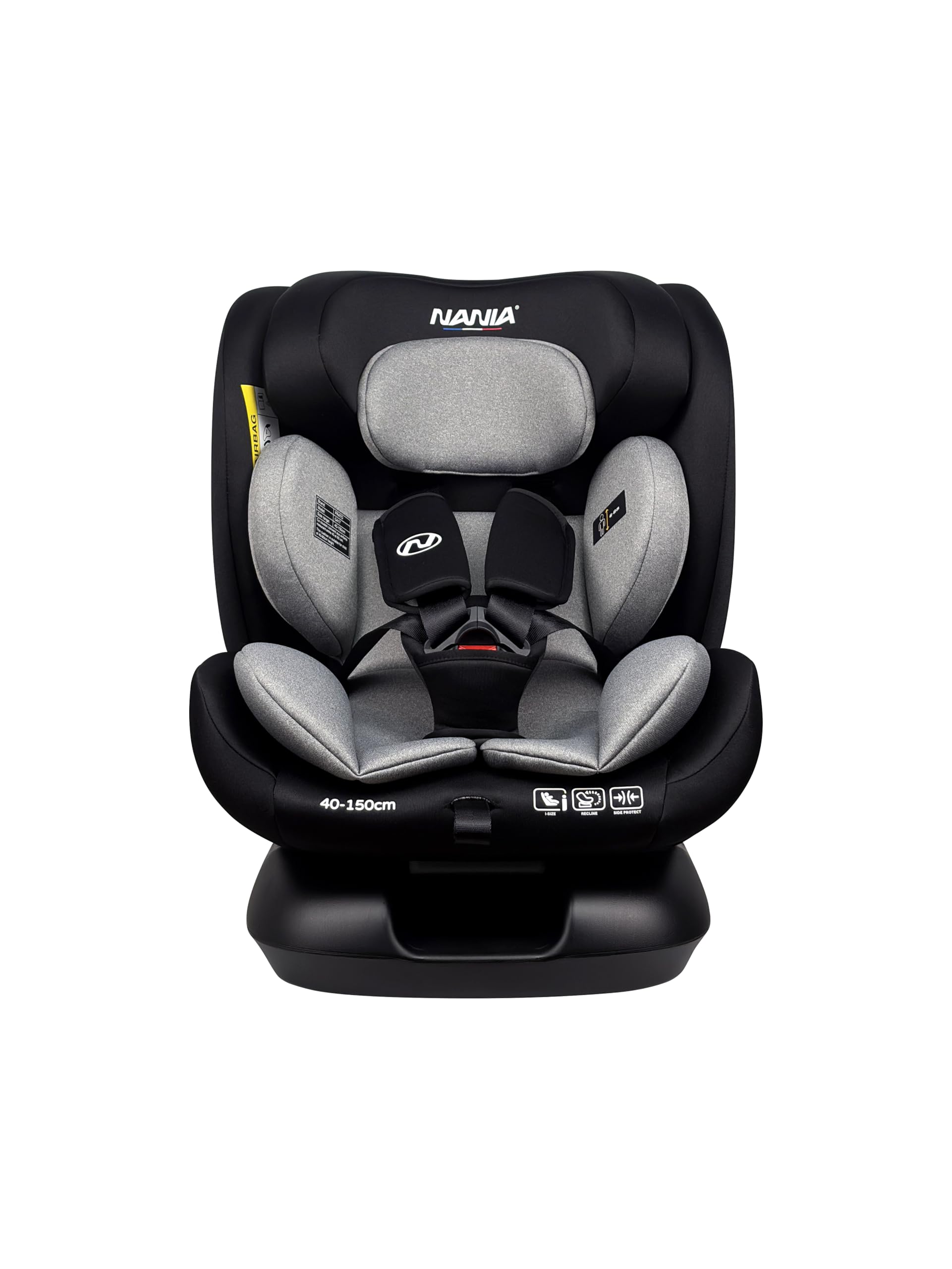 Nania Prato, seggiolino auto per bambini, I-Size, 40-150 cm, evolutivo dalla nascita, fino a circa 12 anni, fissaggio cintura di sicurezza, poggiatesta e inclinazione regolabili, supporto lombare e