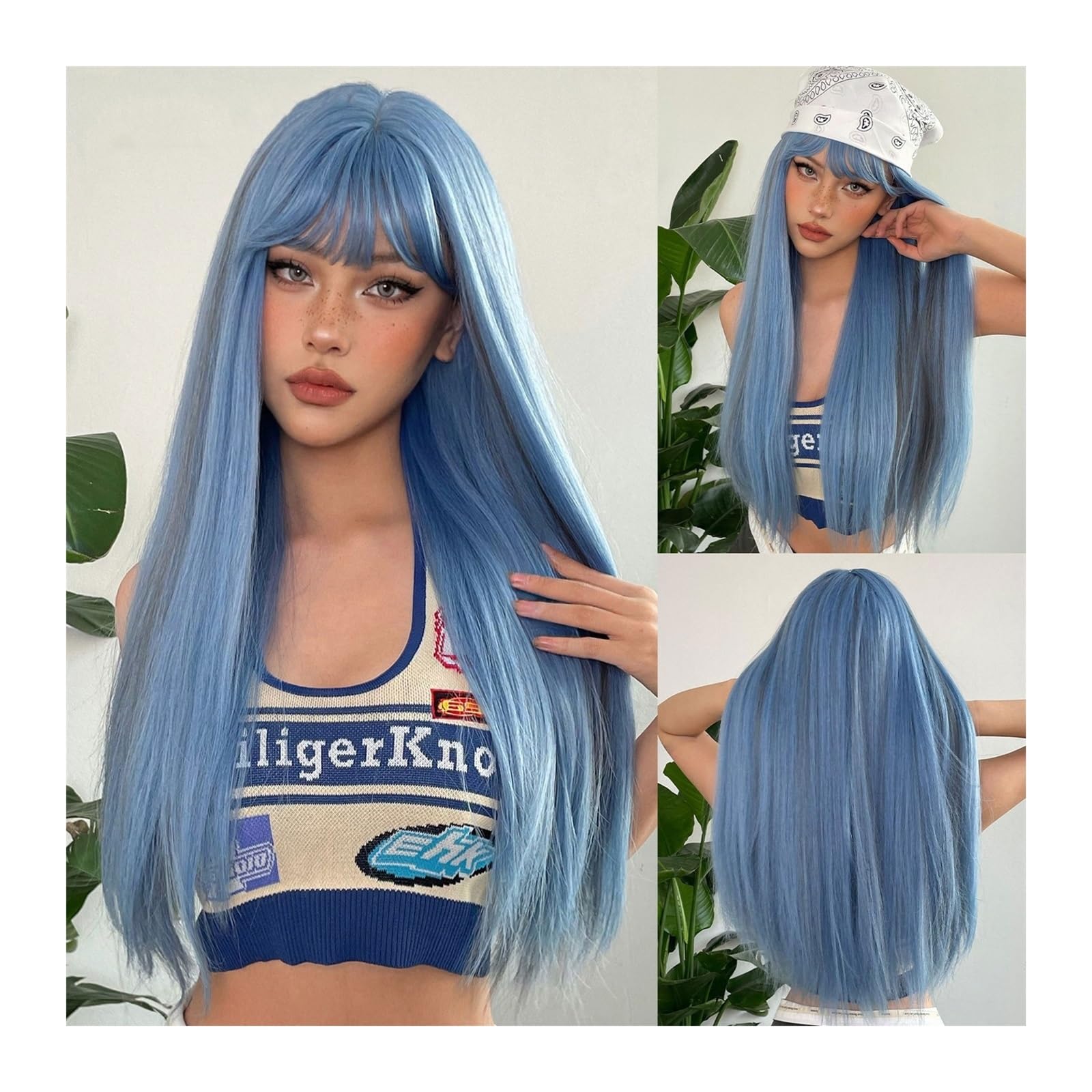 Peruki z koronką falową Długa prosta peruka syntetyczna Czarne peruki do codziennego użytku z grzywką dla kobiet Włókno termoodporne Cosplay Lolita Party Natural Hair Peruki z naturalnych włosów synte