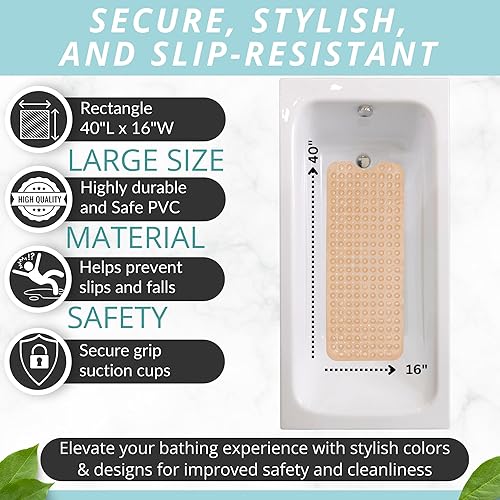 Miniatura 4 de ENKOSI Alfombra de baño  Alfombra antideslizante grande para bañera y ducha  Extra larga. Tapetes de baño antideslizantes de 40 x 16 pulgadas para