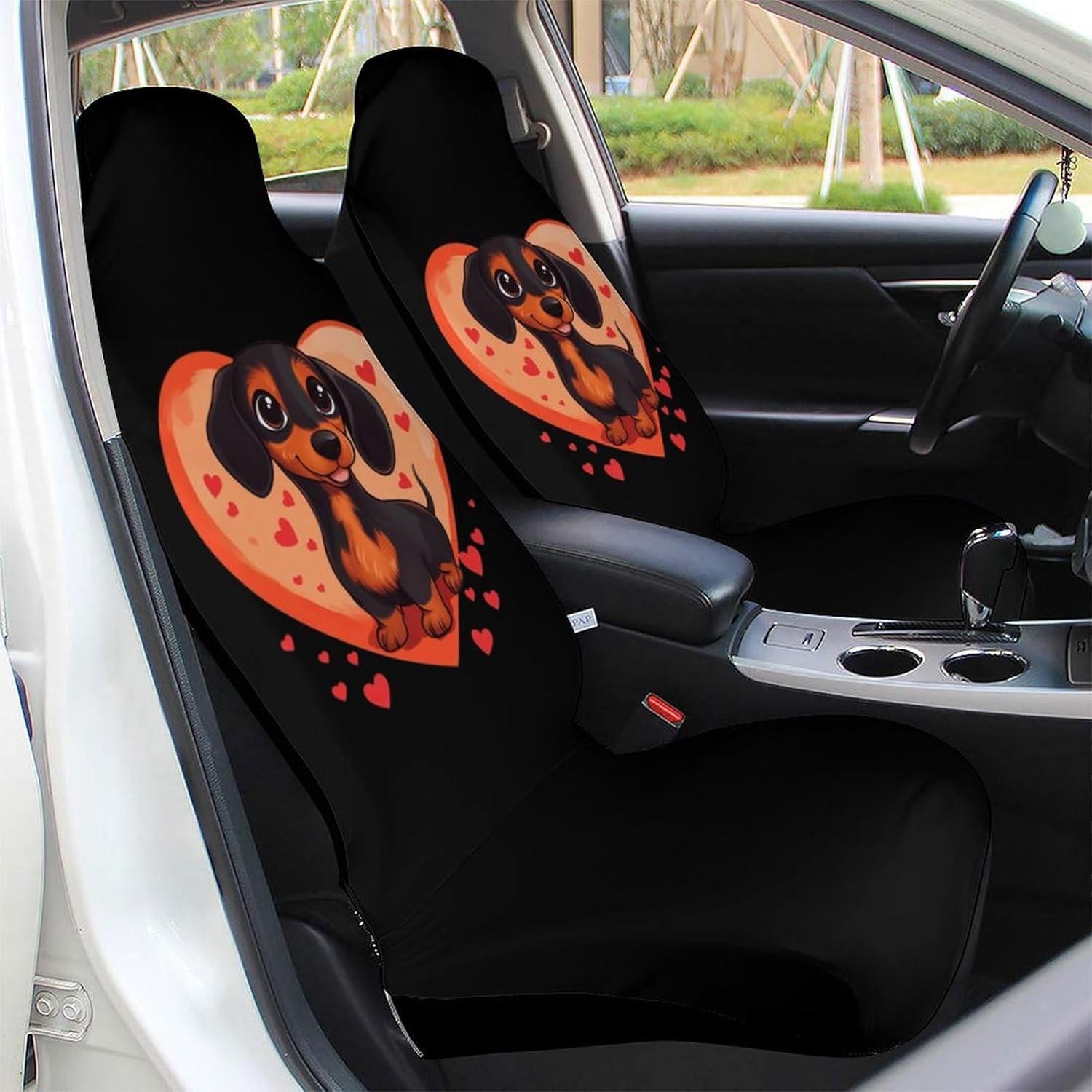 Dachshund Heart Love Car Seat Covers Universal Car Front Seats Protector Auto Interior Accessories 2PCS