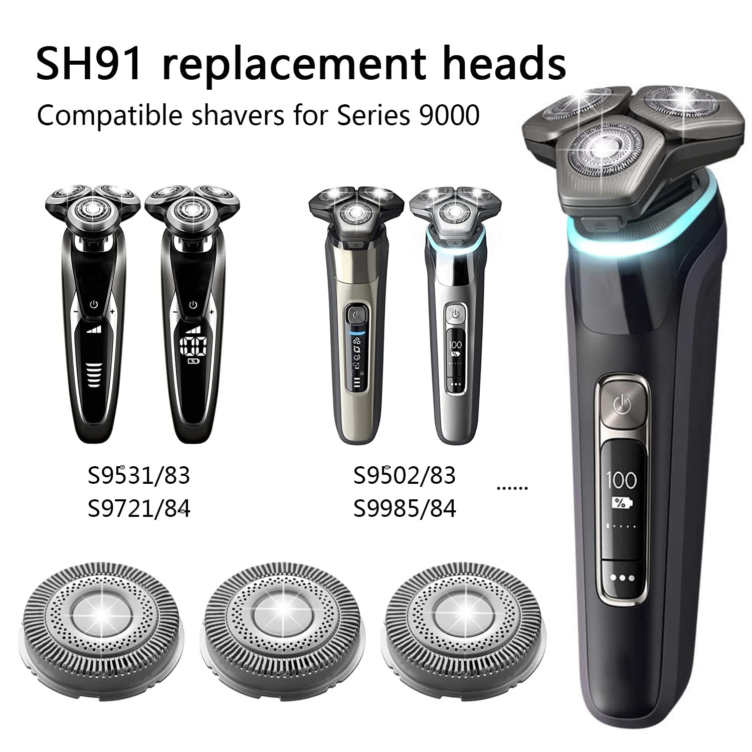 Têtes De Rasoir Philips Série 9000 SH91 - Lot De 3, Neuves Pour Rasoirs électriques