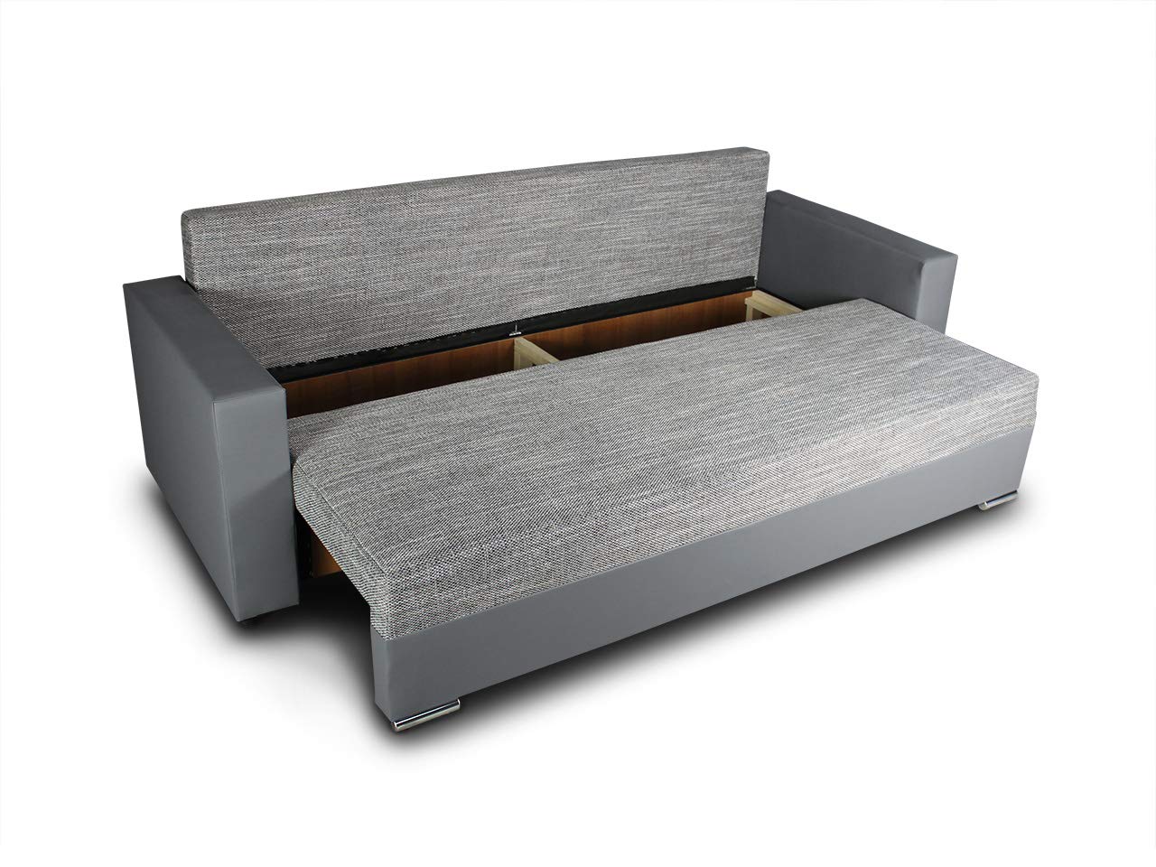 Sofnet - Schlafsofa Bird mit Bettkasten und Chromfüßen (D08 + Berlin 02) | Sofa mit Schlaffunktion, Klappsofa, Schlafcouch, Kunstleder, Strukturstoff, große Schlaffläche, modernes Design