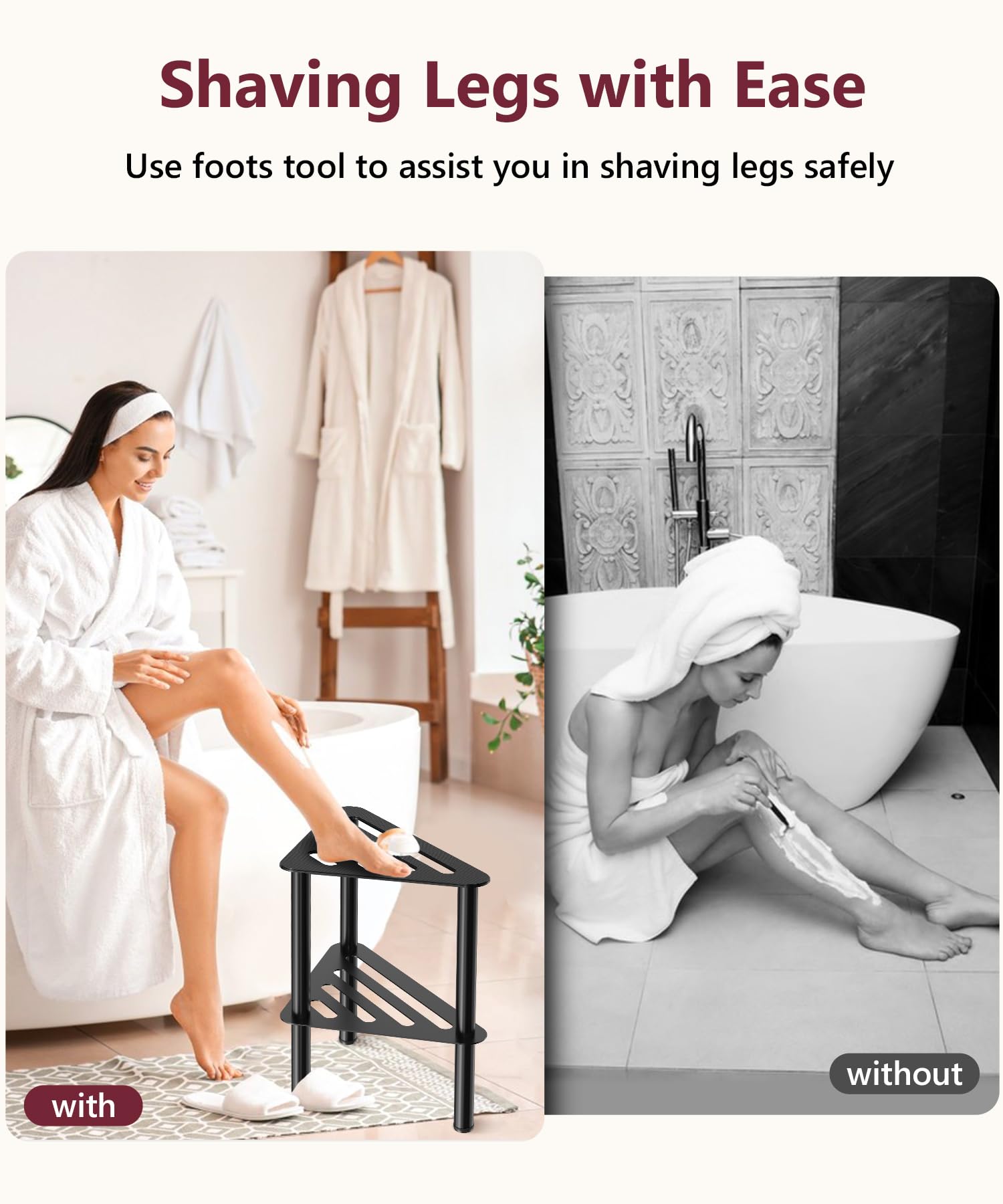 Taburete de ducha esquinero de metal, resistente al agua e inoxidable, banco de ducha de doble capa para colocar las piernas, taburete de baño, escalón de spa, taburete pequeño (luz negra)
