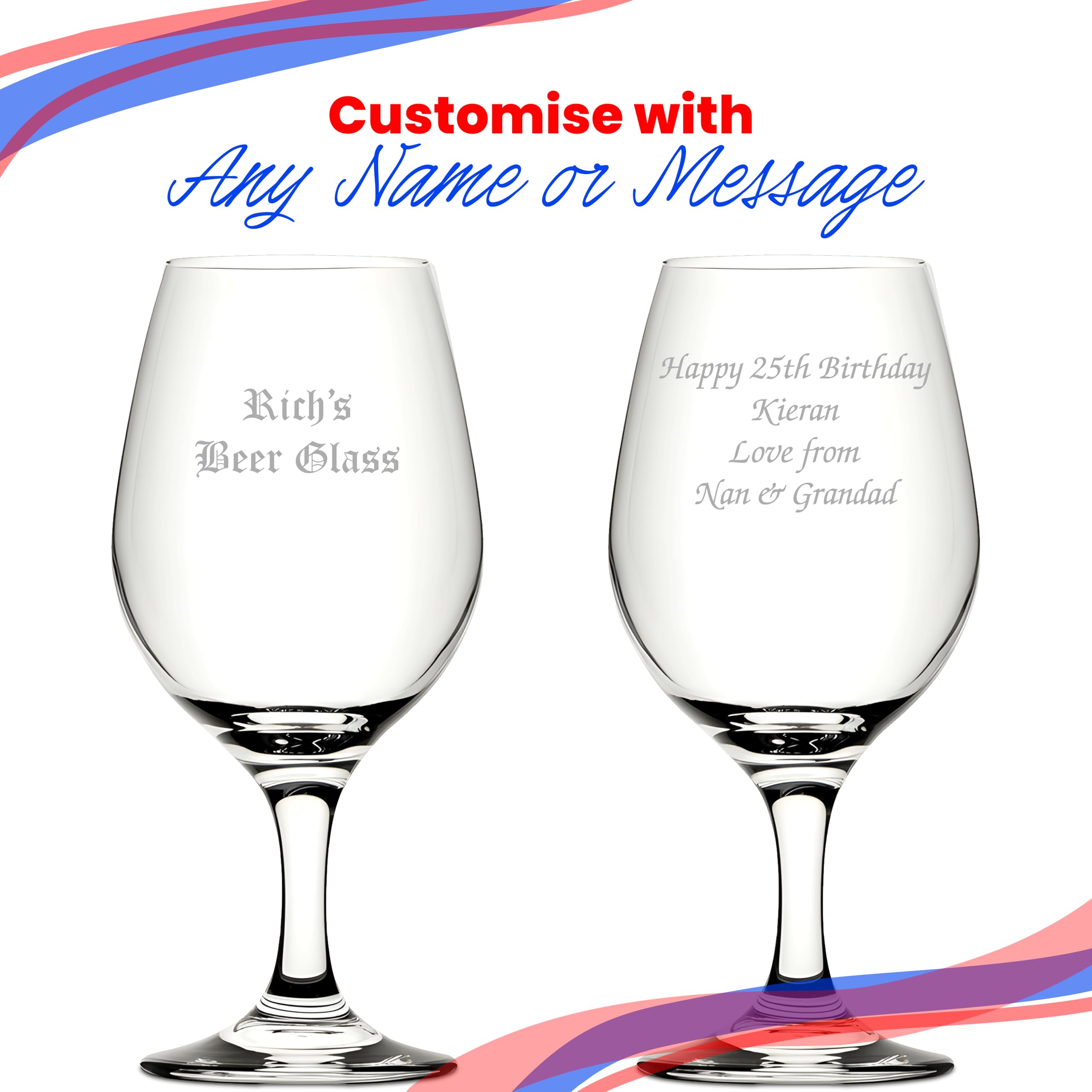 Verre à bière personnalisé avec pied ambré gravé 368,5 g, personnalisable avec n'importe quel nom ou message, gravé au laser, boîte cadeau incluse, souvenir sur mesure pour toute occasion