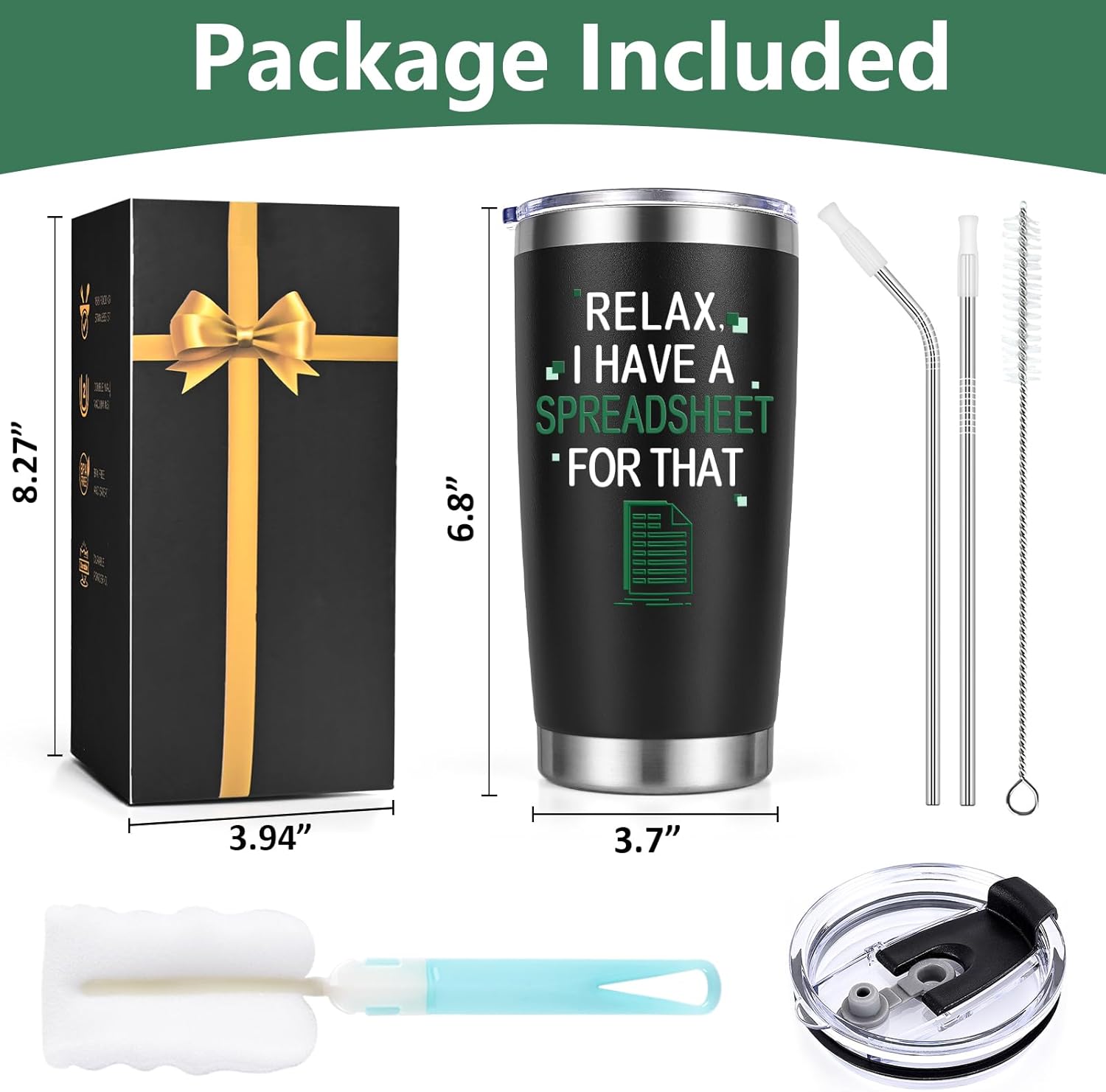 Lifecapido Best Boss Gifts for Men, Relax I Have A Spreadsheet for That Tumbler with Card, Funny Christmas Birthday Accountant Spreadsheet Gifts for Boss Male Manager Men(20oz, Black) - Image 5