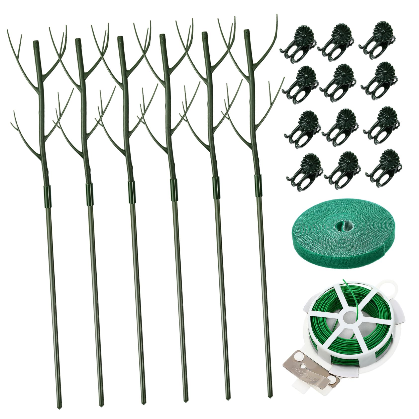 POPETPOP Lot de Supports pour Plantes Grimpantes, Tuteurs Verts en Plastique, Clips à Fleurs et Liens, pour Jardin et Intérieur