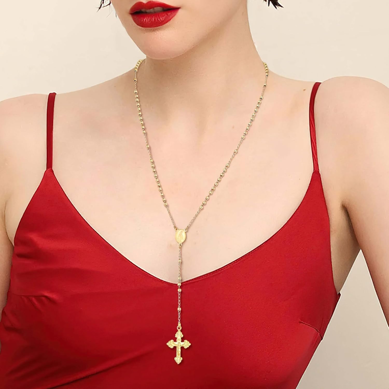 14k Yellow Gold Rosary Necklace With Box For Women And Men - Rosary Cross Pendant Necklace, Catholic Regious Rosary Prayer Necklace, Rosary Beads Catholic For Men And Women, Gift For Women And Men