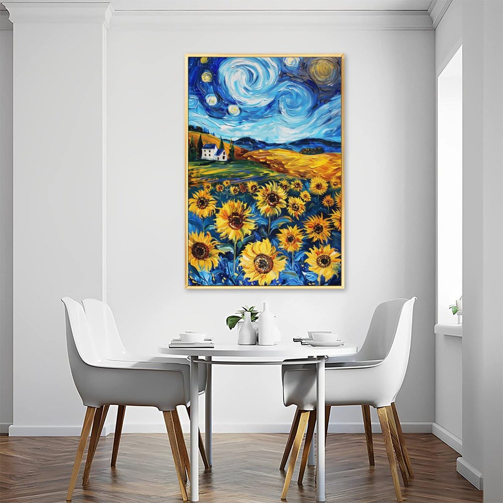 Amazon.co.jp: 絵画 ひまわり畑と星空の油絵インテリア 絵画 魅力的な