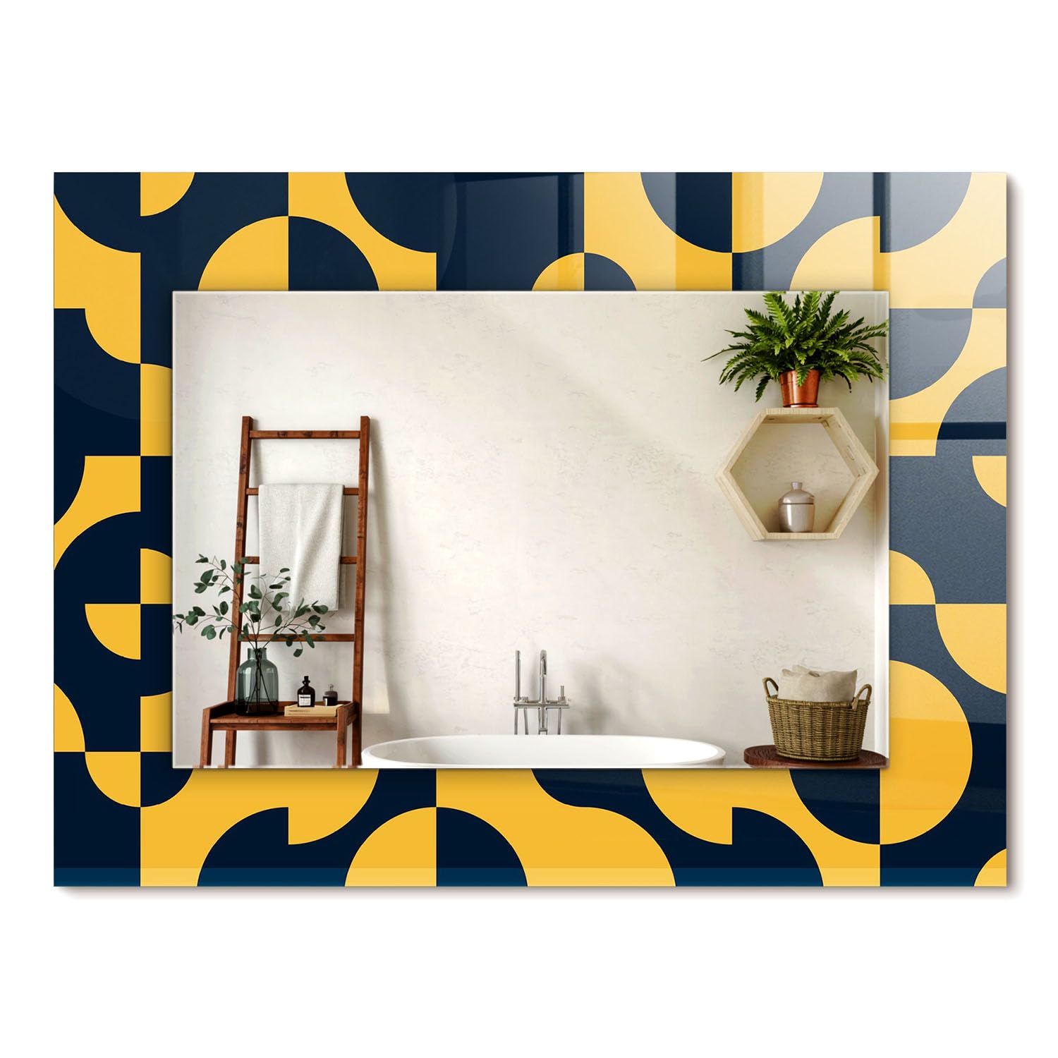 Miroir rectangulaire design pour entrée et chambre | Miroir encadré à motif géométrique