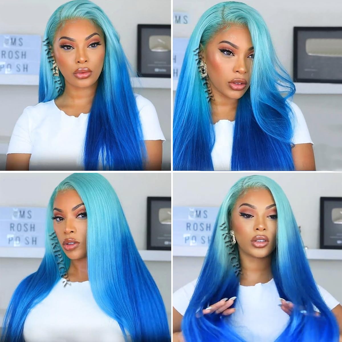 Amazon.com : WKIPYCPK Blue Lace Front Wigs Long Straight  display picture 2