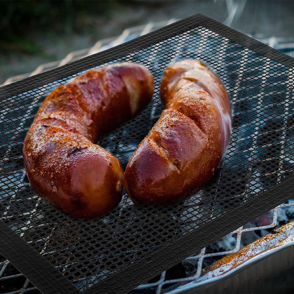 Alfombrilla para Parrilla de Barbacoa Negra 3piezas Malla Ptfe | Fibra de Vidrio Recubrimiento Ptfe, Fácil de Limpiar y Resistente a Altas Temperaturas, para Picnic Exterior y Reuniones