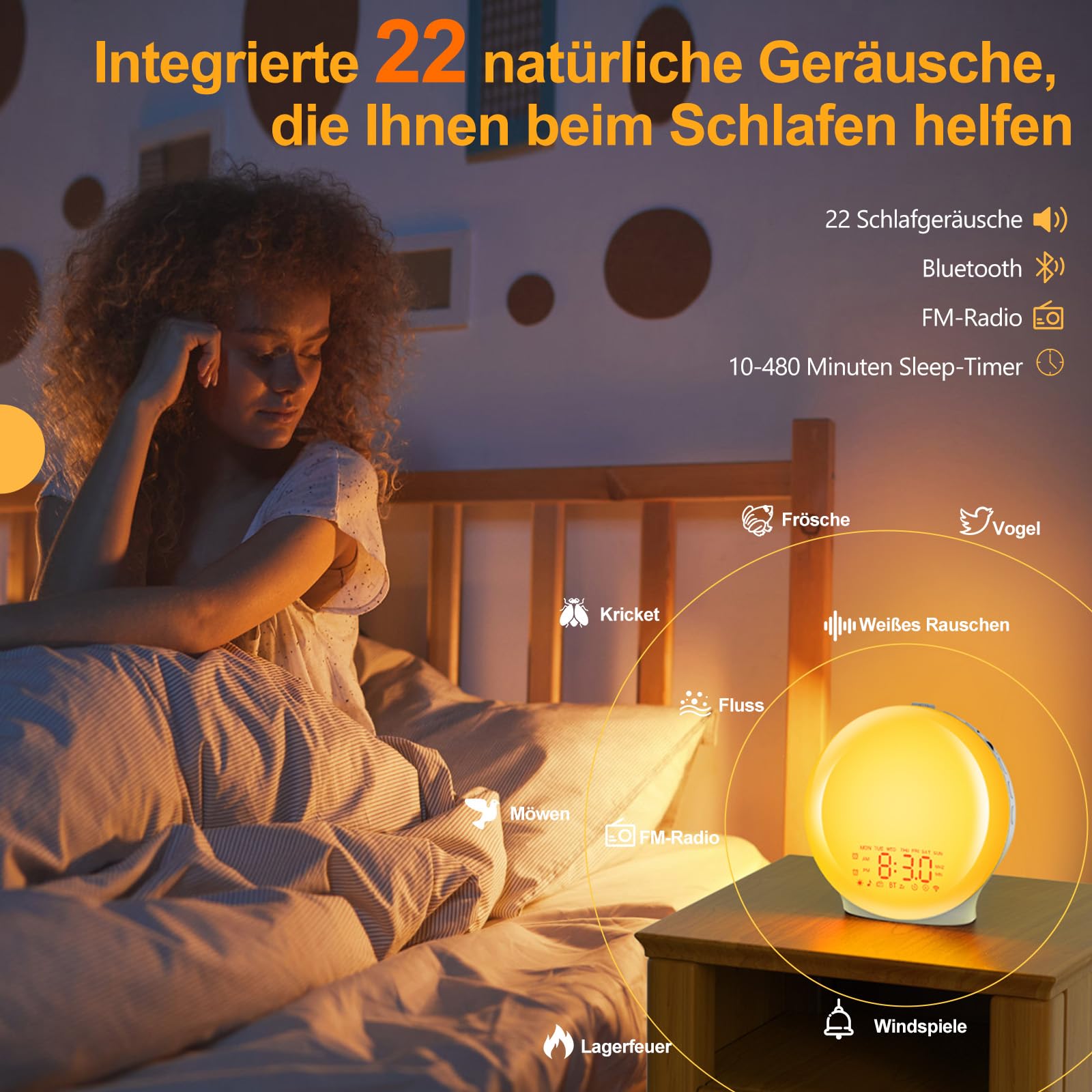Suright Bluetooth Lichtwecker,Tageslichtwecker, Wake Up Light mit Sonnenaufgang Sonnenuntergang Simulation,17 Farblicht,22 Schlafgeräusche,Snooze,zwei Alarme,UKW-Radio, für schwere Schläfer&Kinder