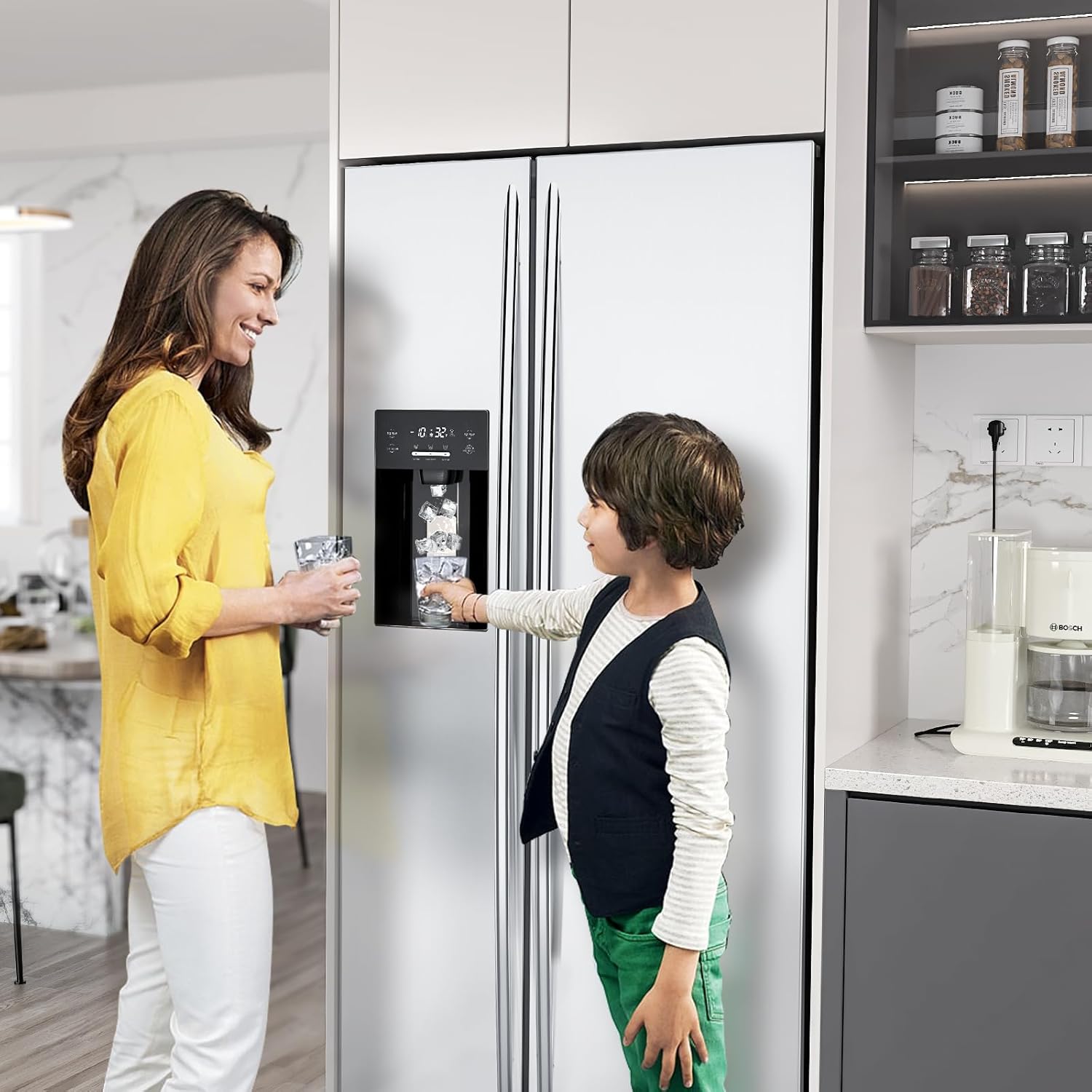 20 Cu.ft. Large Refrigerator Fridge, 2 French Door Stainless Steel with Water Dispensor, Ice Maker for the Kitchen, Home