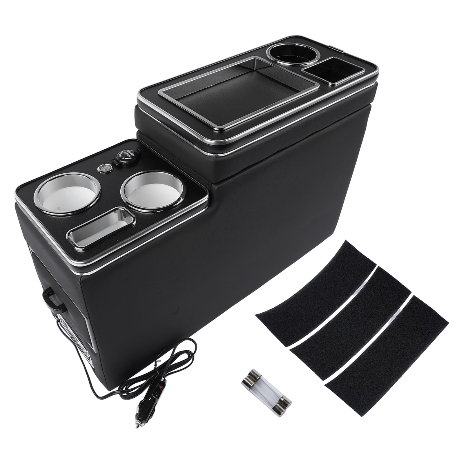 Konsola środkowa z półkami, schowek, uchwyt na napoje, lampki LED, port USB, zapalniczka samochodowa, kompatybilna z T4, T5, T6, T7,