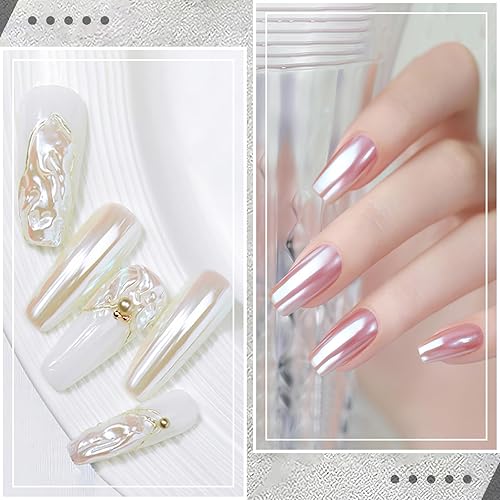 Miniatura 4 de Polvo de uñas cromado perla blanca  Polvo de uñas Aurora Ice Shimmer polvo de pigmento cromado para uñas, regalos para mujeres, efecto espejo,