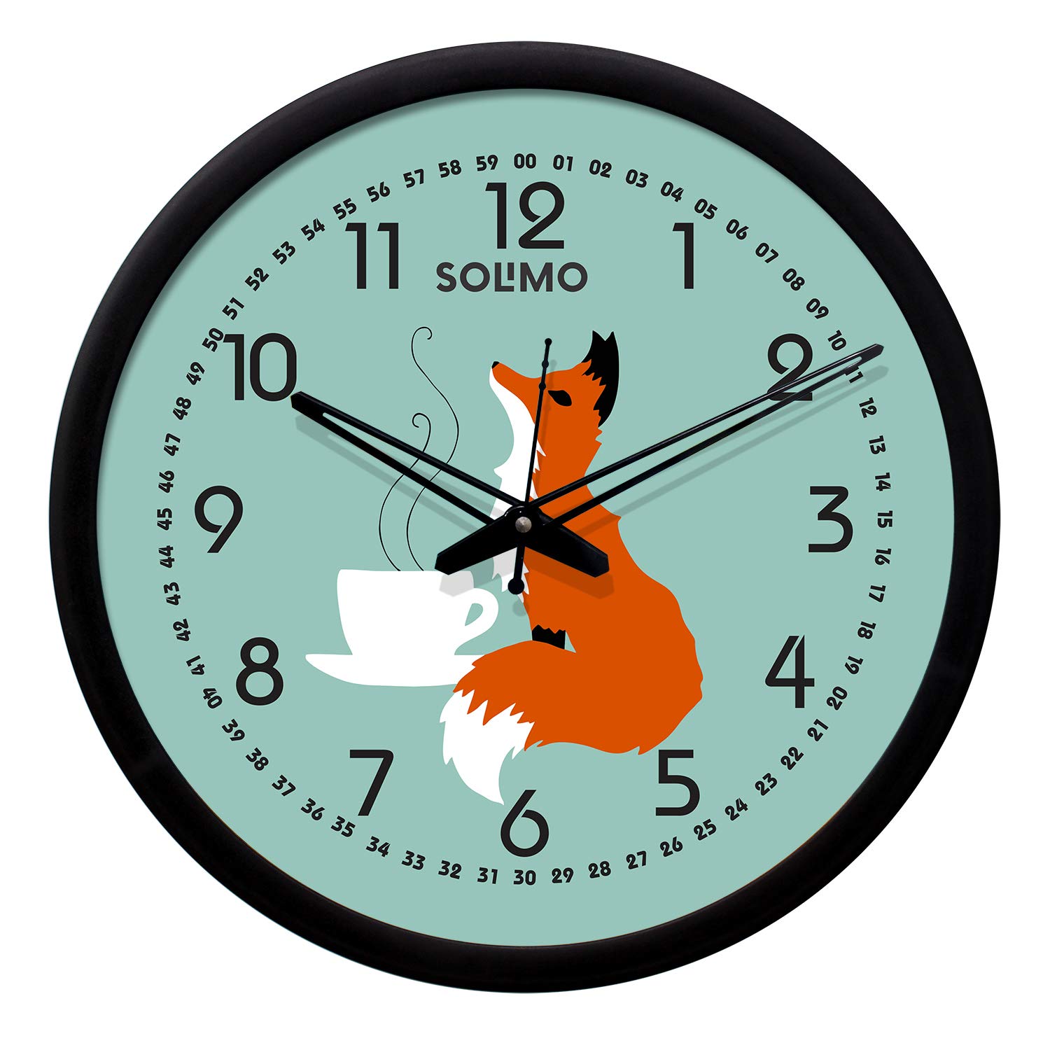 Amazon Brand - Solimo 12-inch Plastic & Glass Wall Clock - Tea Time (Silent Movement, Black Frame)