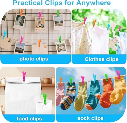 Miniatura 8 de Paquete de 48 pinzas de plástico coloridas, resistentes para ropa sucia, pinzas para línea de secado, pequeños alfileres de ropa de colores para