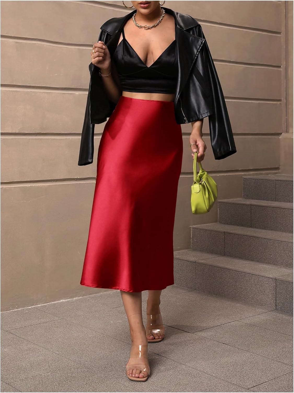 Floerns Women's Plus Size Satin High Waisted Skirt Elegant A Line Party Cocktail Midi Skirts - Image 5