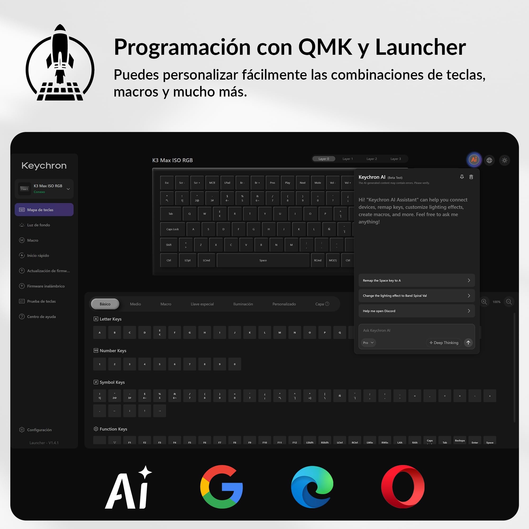 Keychron K3 MAX Teclado Gaming Inalámbrico Ultrafino, ISO-ES, Switch Marrón | 2,4 GHz/BT 5.1/USB-C, Programación con QMK/Launcher, Teclas LSA de Perfil Bajo en PBT, Teclado Español para Mac, Win y Linux