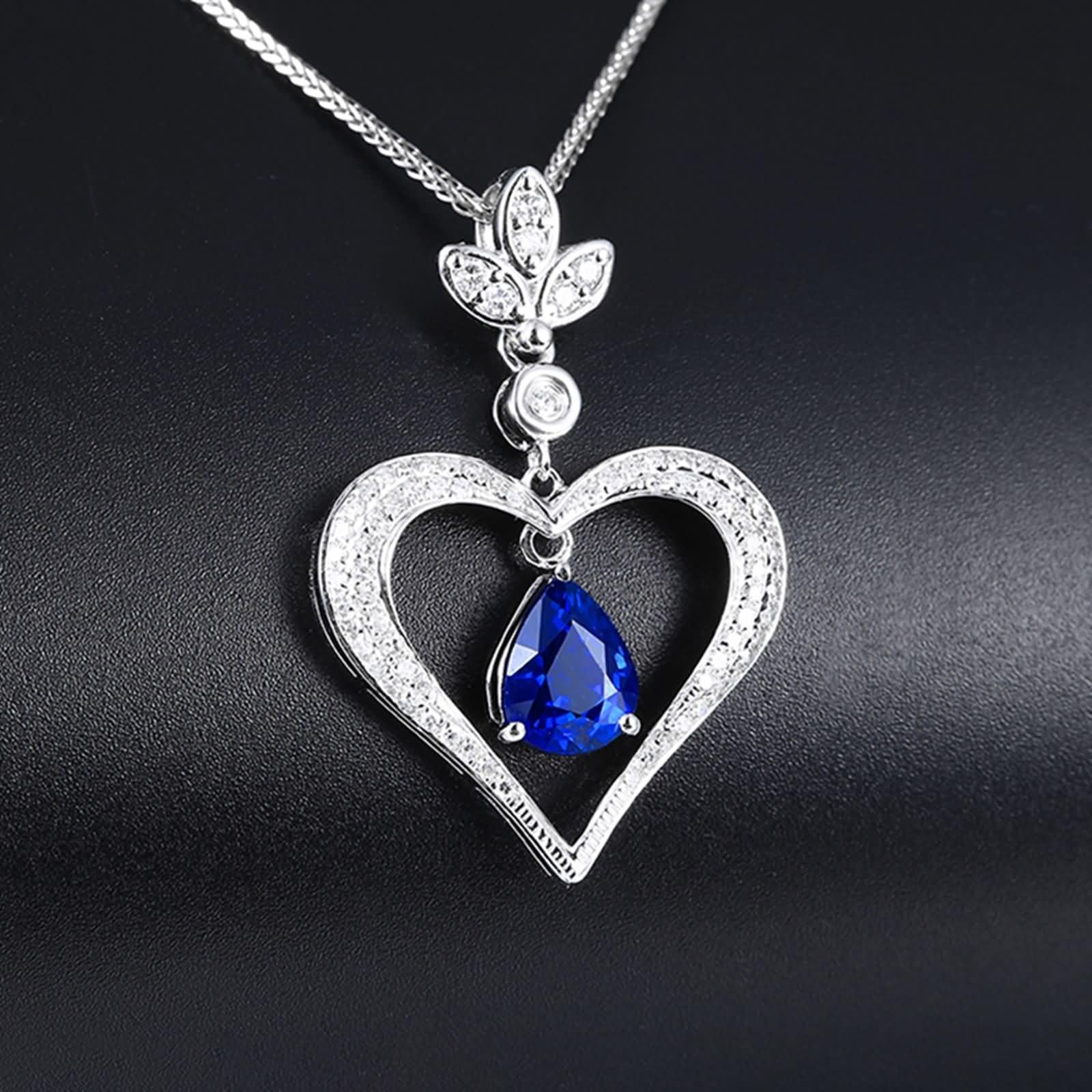 Catenina Collana Oro Bianco 18 Carati Donna,Collane Catene Cuore e Goccia d'acqua con 1,25 ct Zaffiro Sintetico e Moissanite Catenella Collana Argento Donna