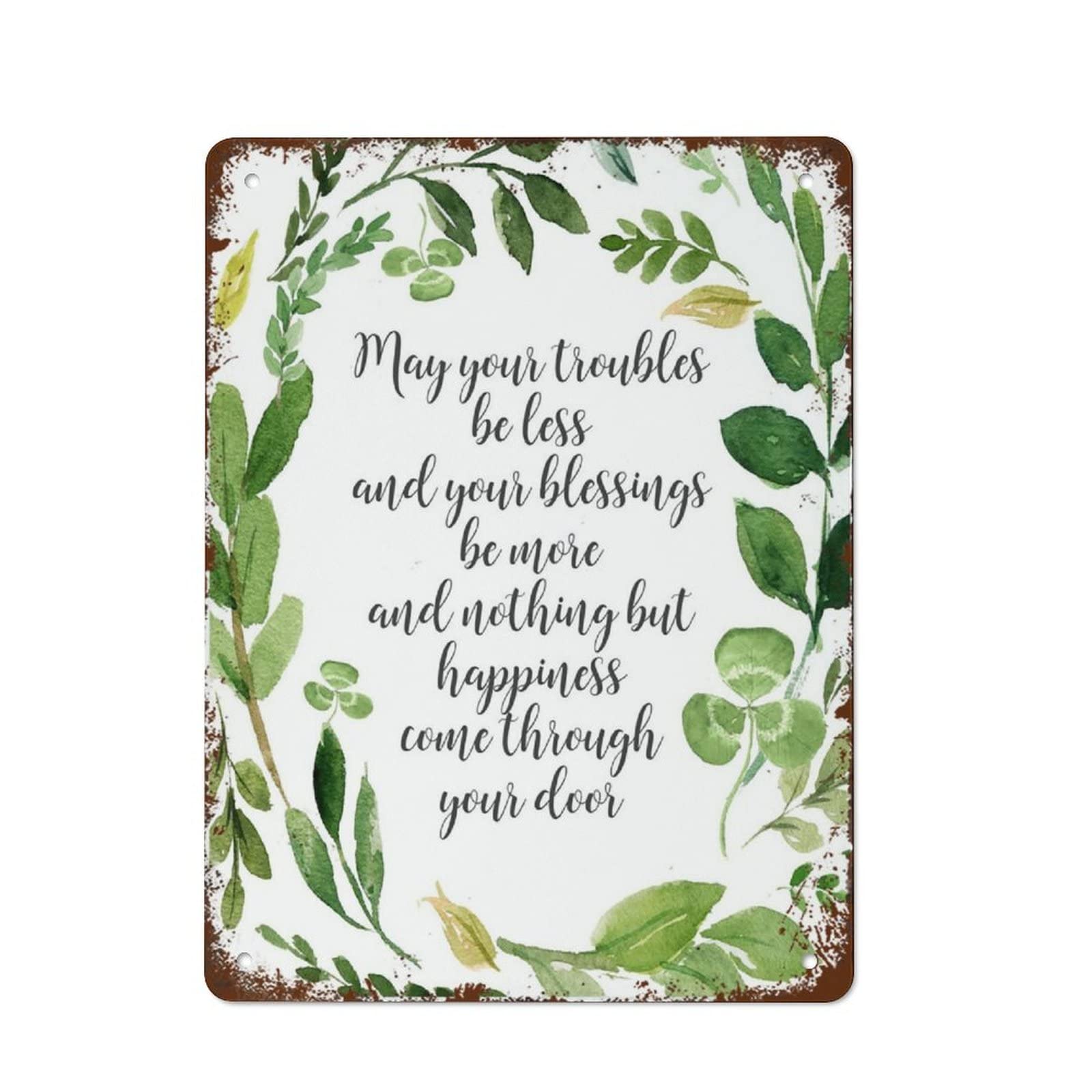 Irish Blessing Print Green Wreath Wall Art May Your Troubles Be Less St. Patrick's Day Vintage Metal Tin Sign For Home Office Store Cafes Pubs Club Gift 5.5x8inch