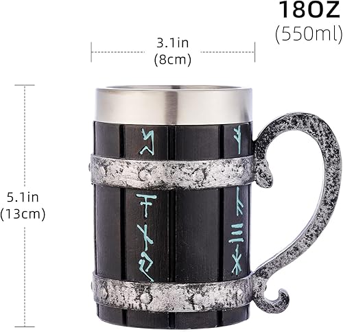 Miniatura 4 de ToyKing Viking - Taza de cerveza de acero inoxidable, tamaño grande, de resina, con dragón, jarra de cerveza, 20 onzas (taza de dragón, verde)