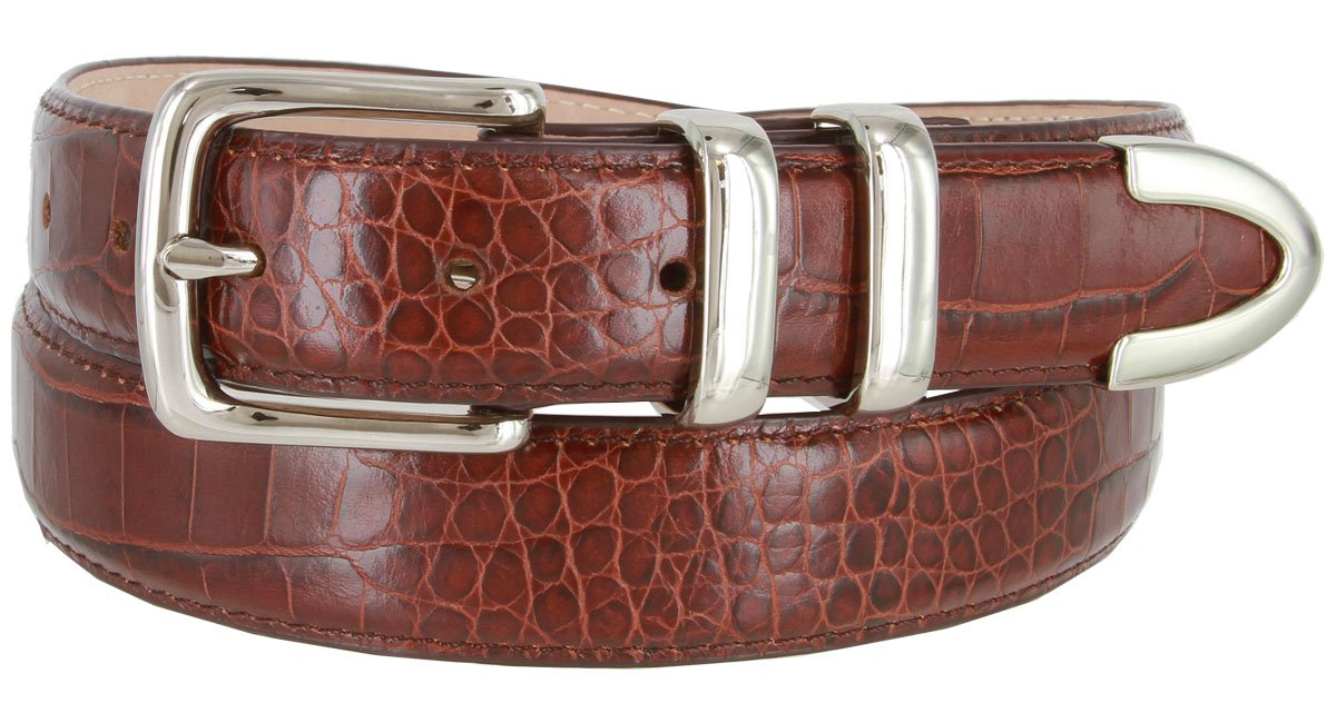 Genuine Italian Calfskin Embossed Leather Casual Dress Belt 1-1/4" Wide