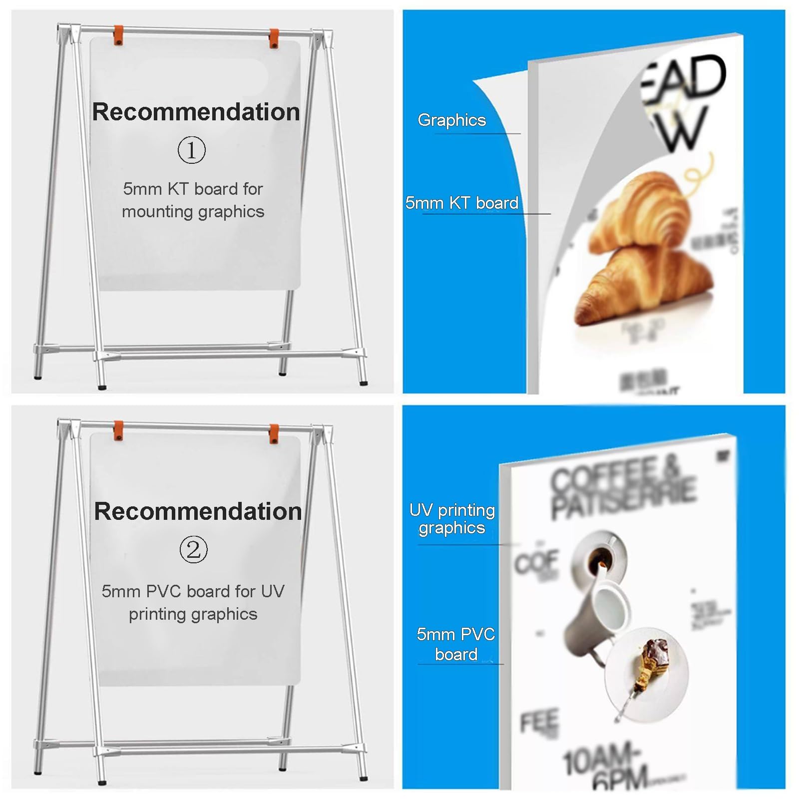 Soporte plegable para carteles, para uso en interiores y exteriores, acero inoxidable y acrílico, para publicidad de negocios y ferias comerciales