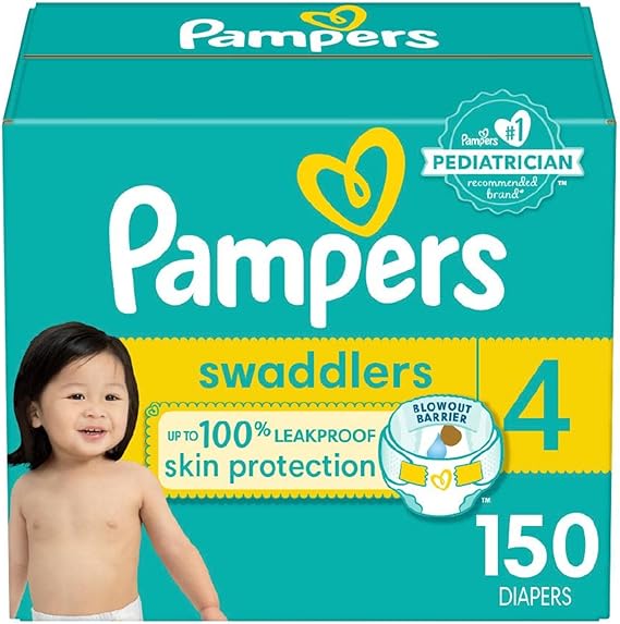 Pampers Baby Diapers - Swaddlers - Size 4, 150 Count, Ultra Absorbent Disposable Infant Diaper