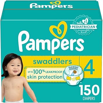 Pampers Baby Diapers - Swaddlers - Size 4, 150 Count, Ultra Absorbent Disposable Infant Diaper